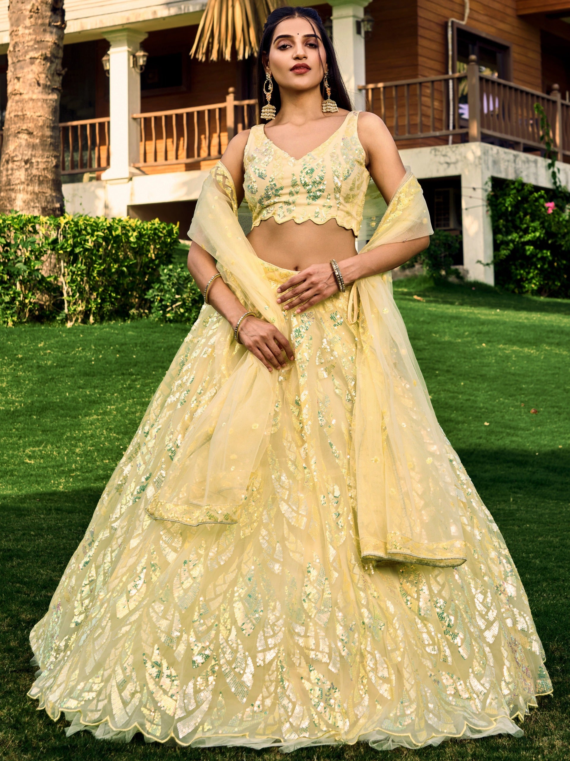 BANANA YELLOW HEAVY SEQUINS LEHENGA