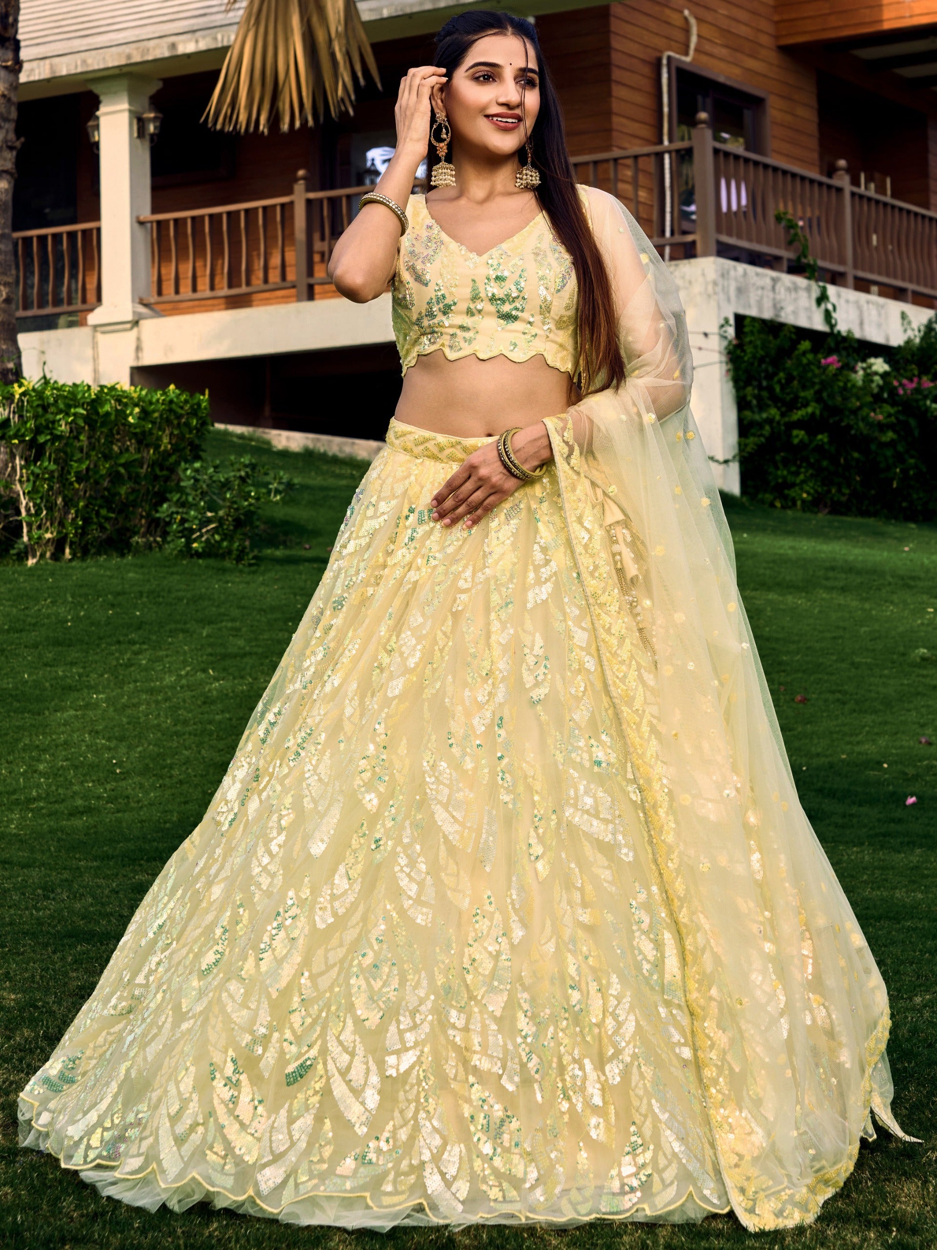 BANANA YELLOW HEAVY SEQUINS LEHENGA