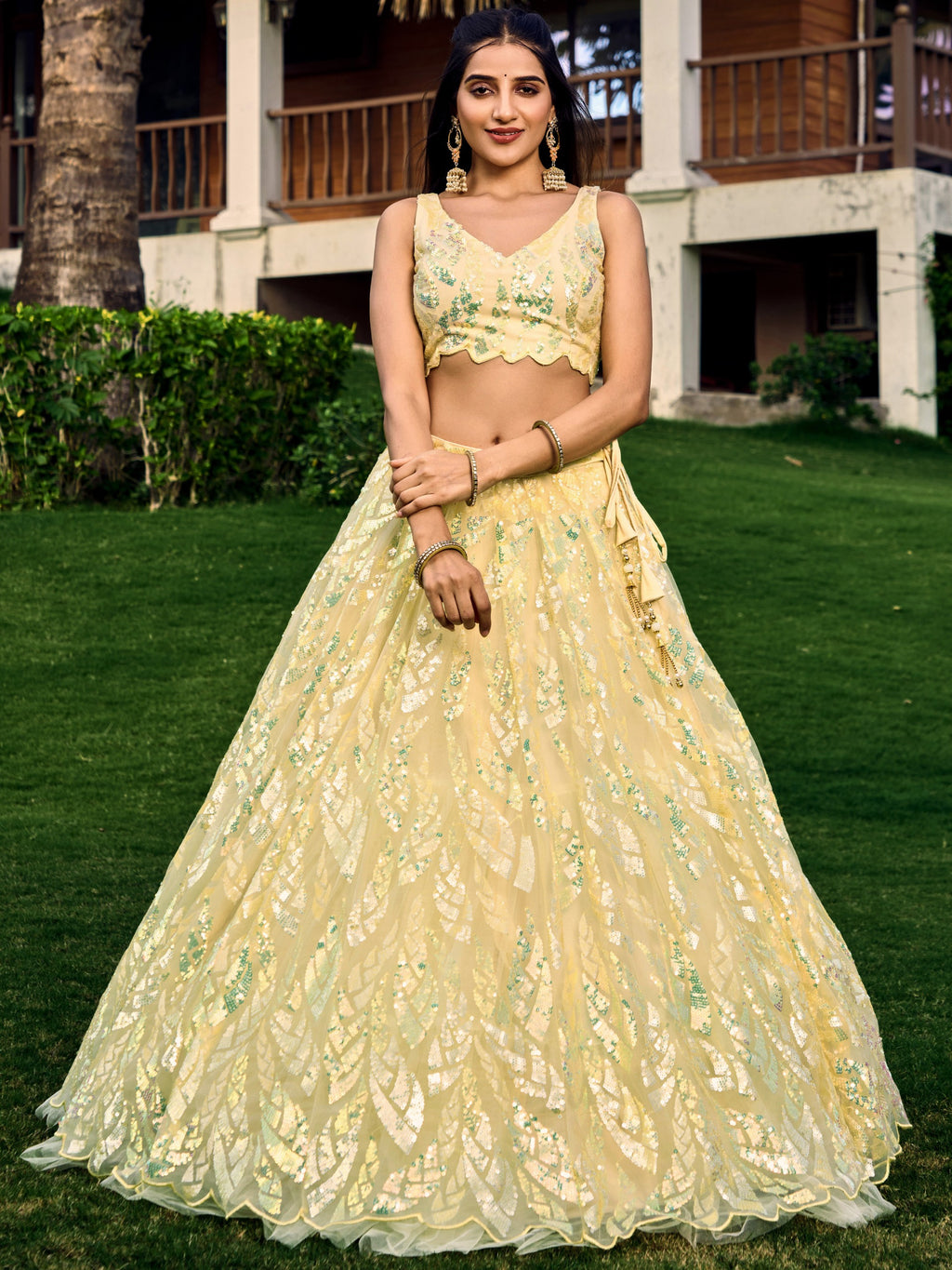 BANANA YELLOW HEAVY SEQUINS LEHENGA