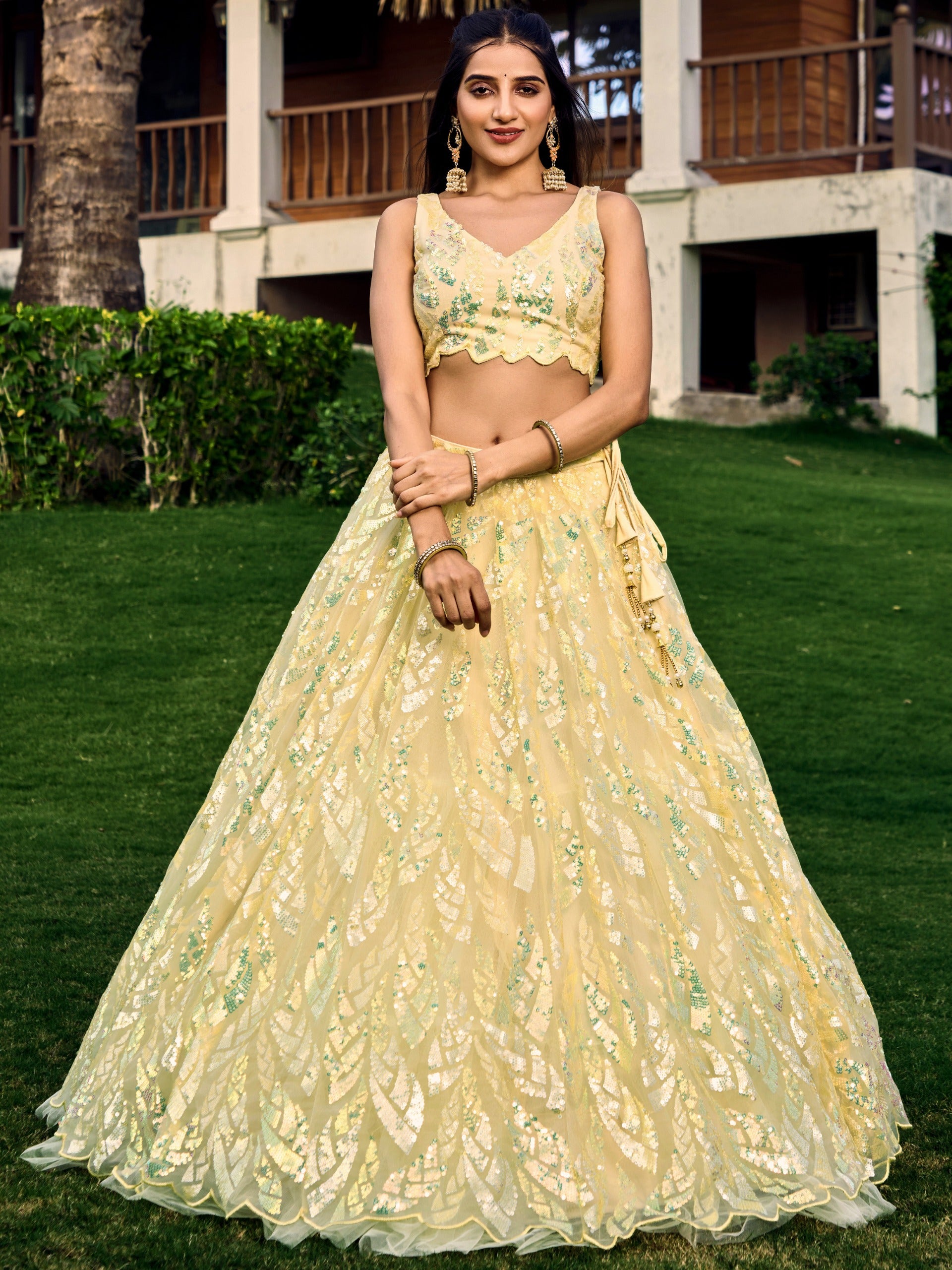 BANANA YELLOW HEAVY SEQUINS LEHENGA