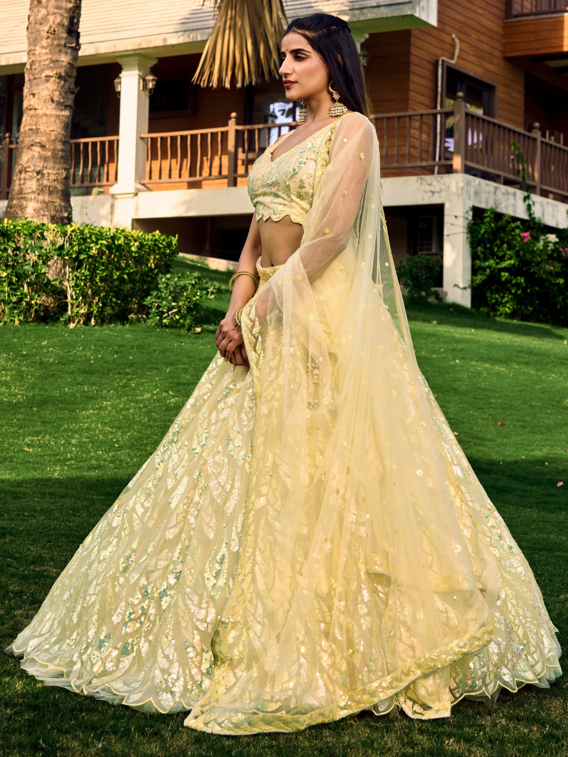 BANANA YELLOW HEAVY SEQUINS LEHENGA