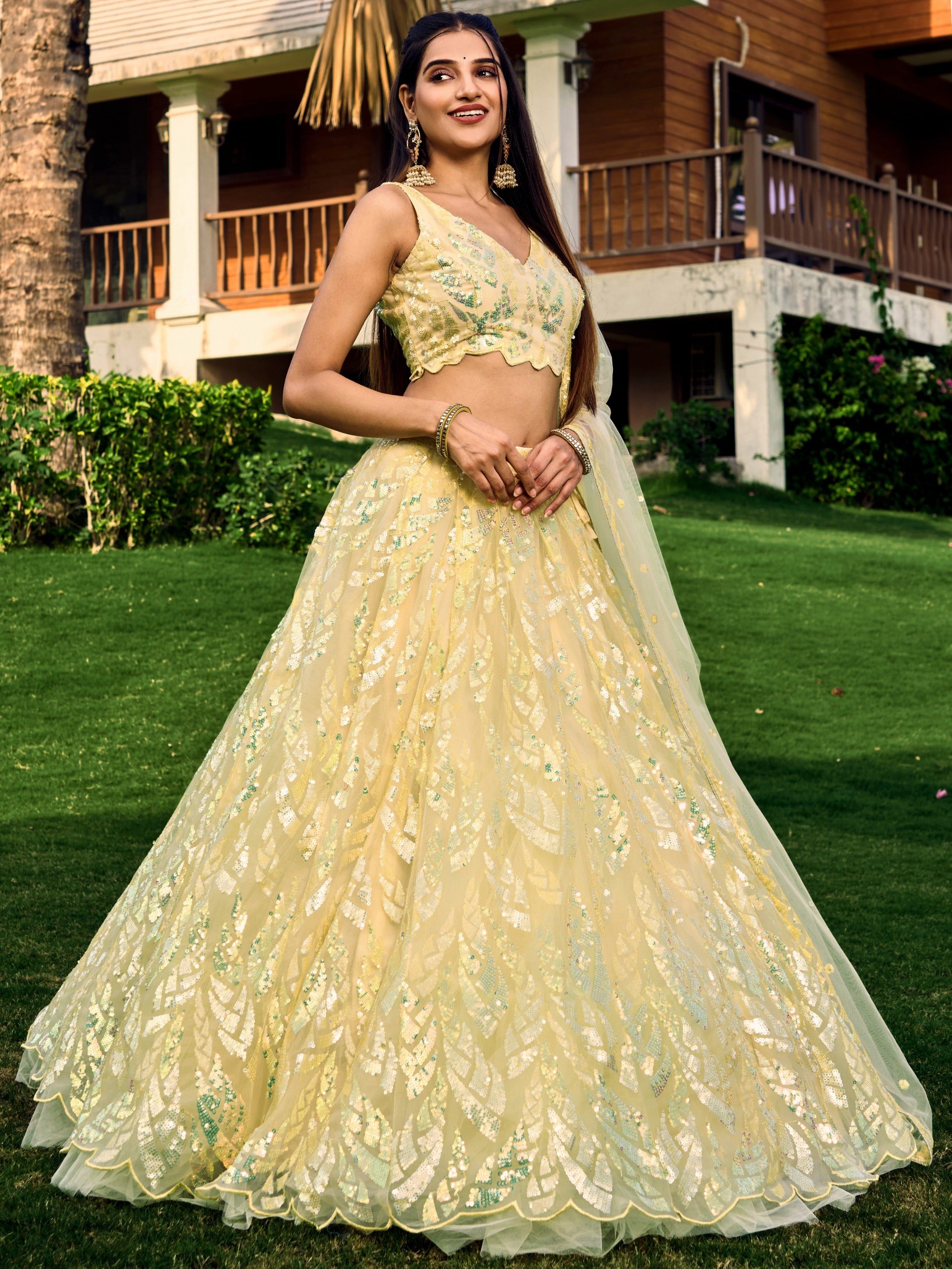 BANANA YELLOW HEAVY SEQUINS LEHENGA