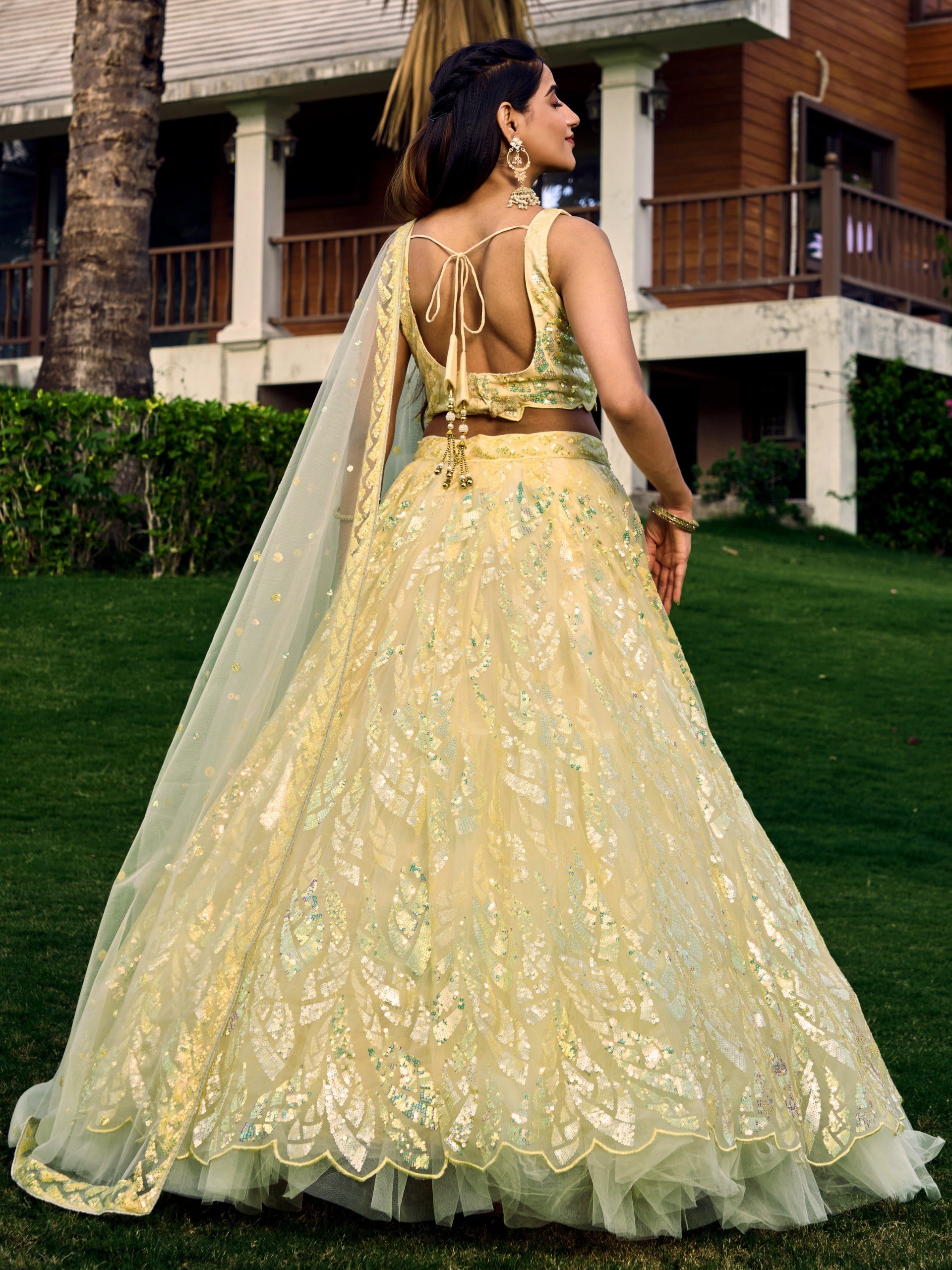 BANANA YELLOW HEAVY SEQUINS LEHENGA