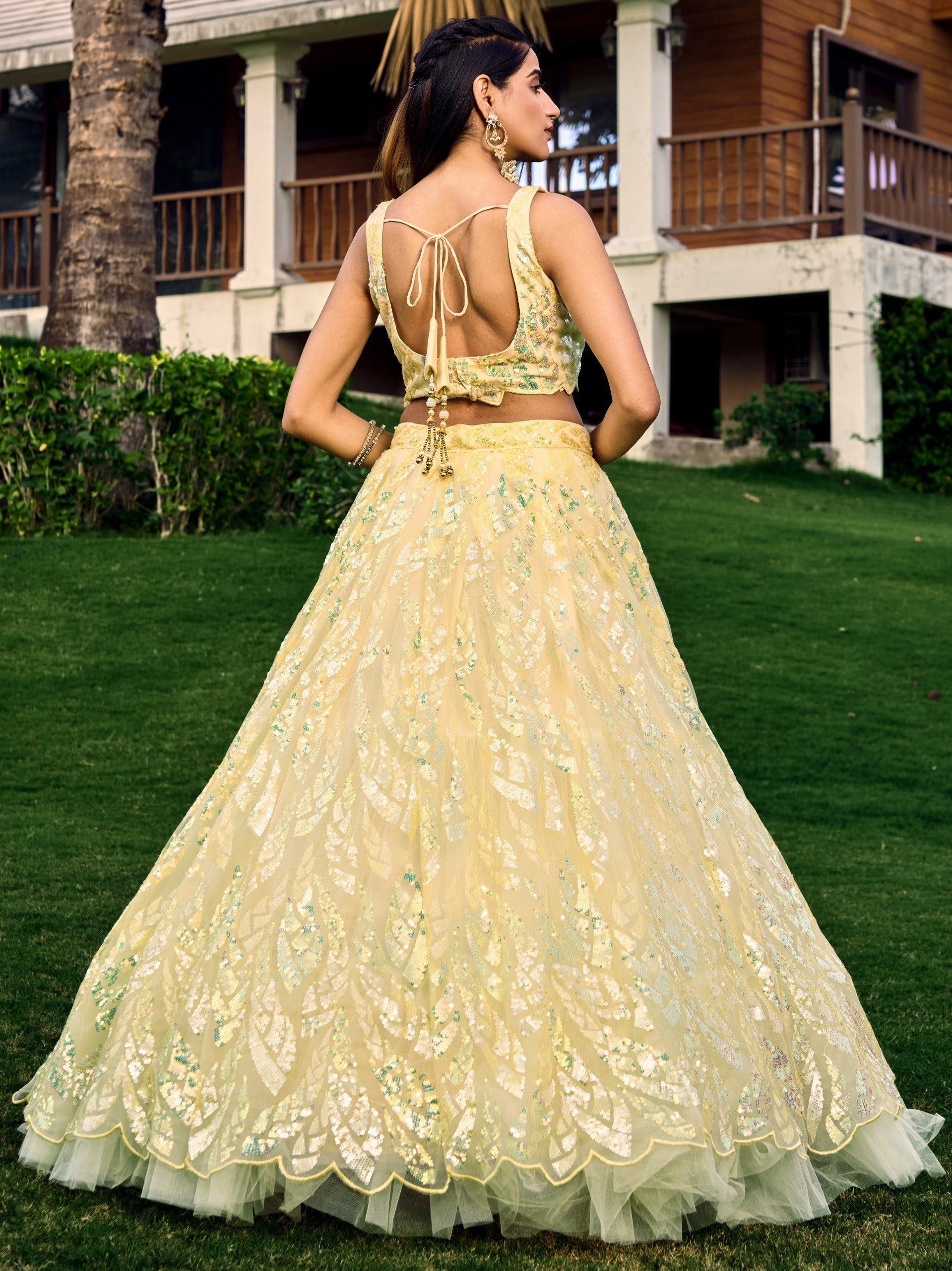 BANANA YELLOW HEAVY SEQUINS LEHENGA