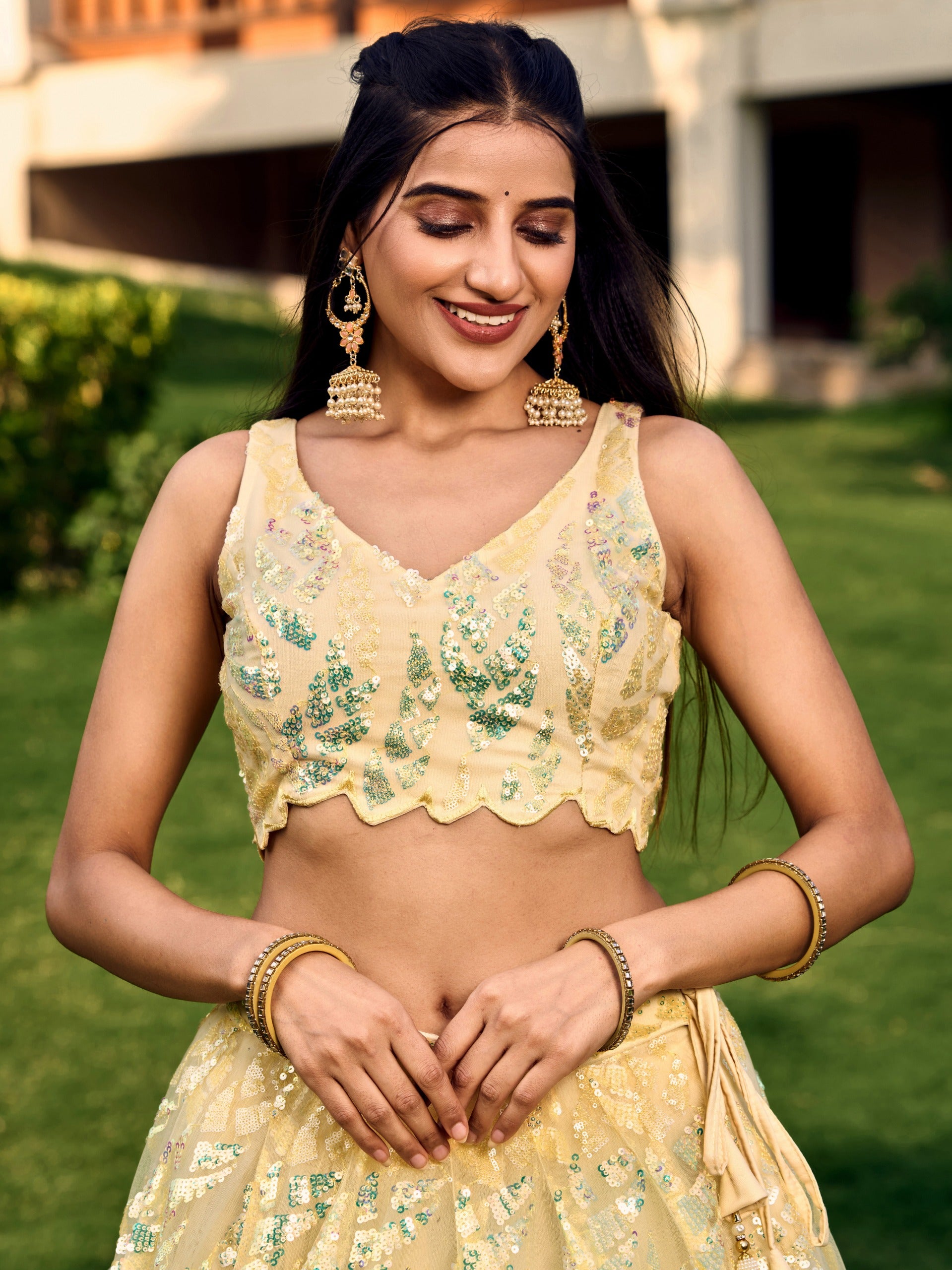 BANANA YELLOW HEAVY SEQUINS LEHENGA
