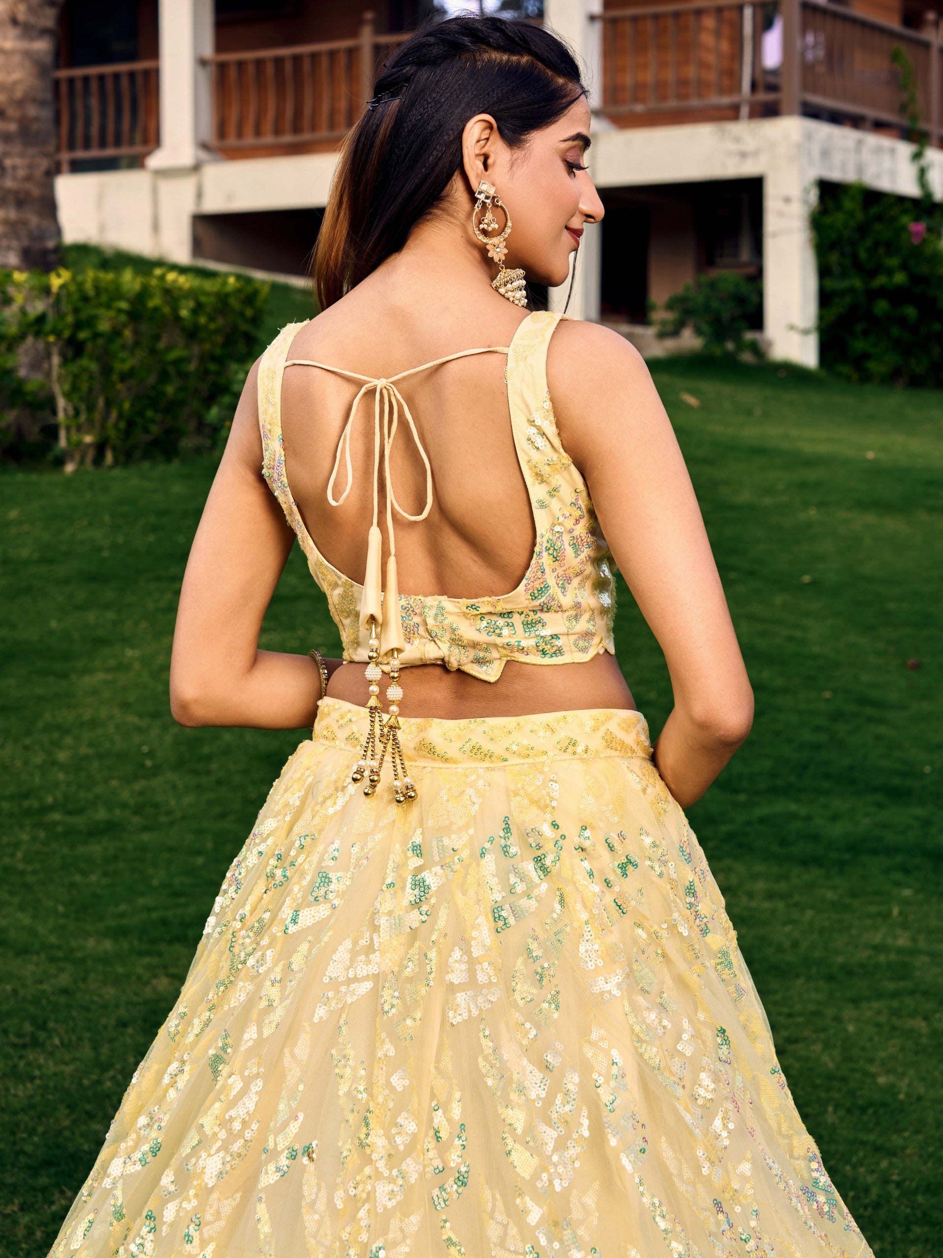 BANANA YELLOW HEAVY SEQUINS LEHENGA