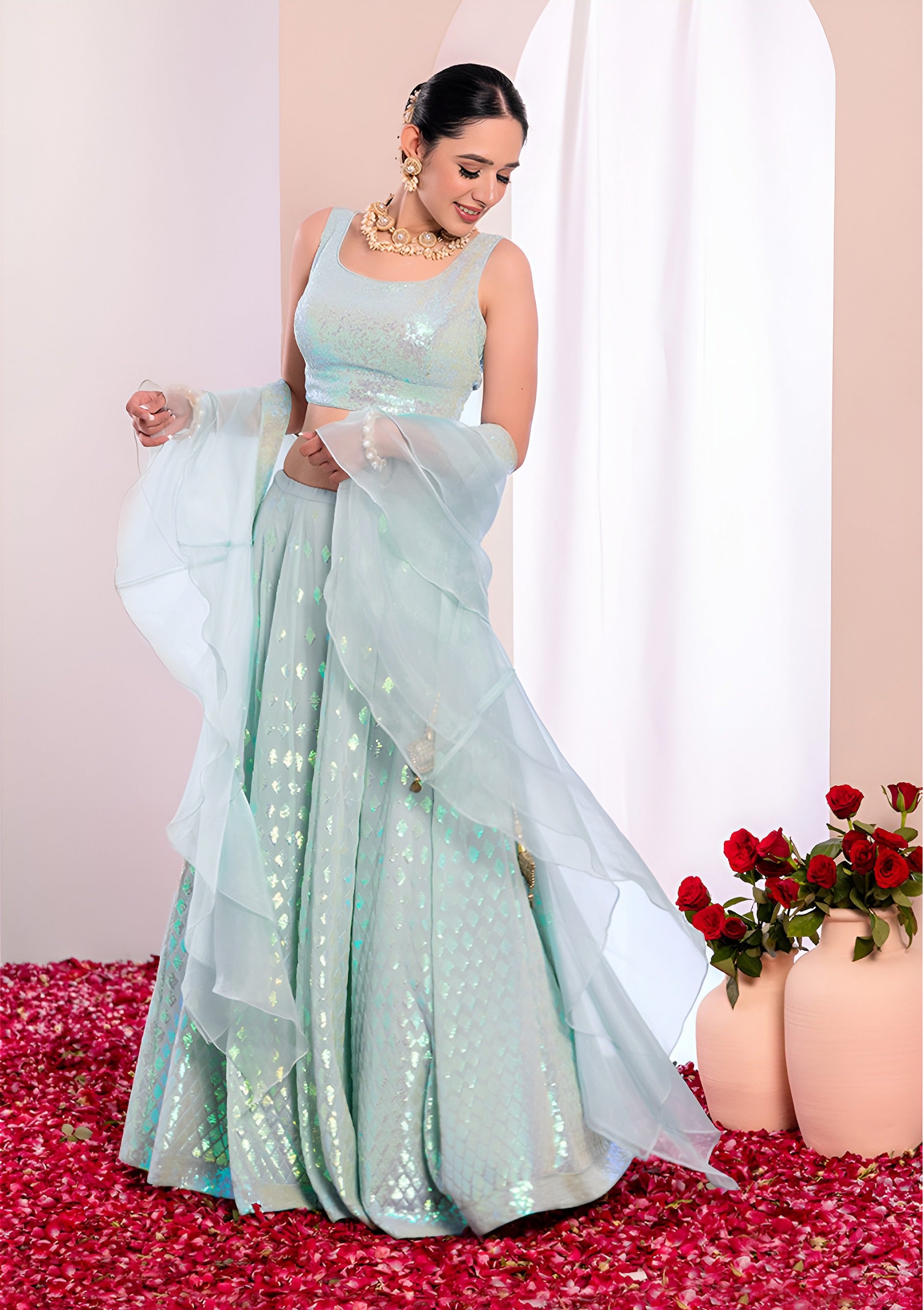 PASTEL BLUE GEORGETTE LEHENGA CHOLI