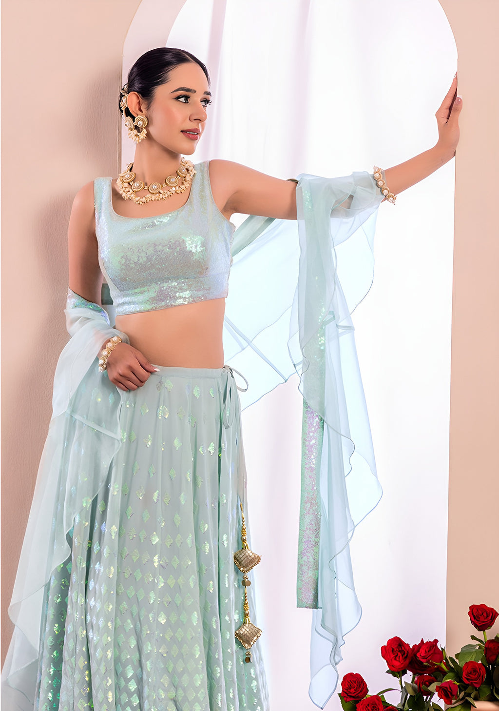 PASTEL BLUE GEORGETTE LEHENGA CHOLI