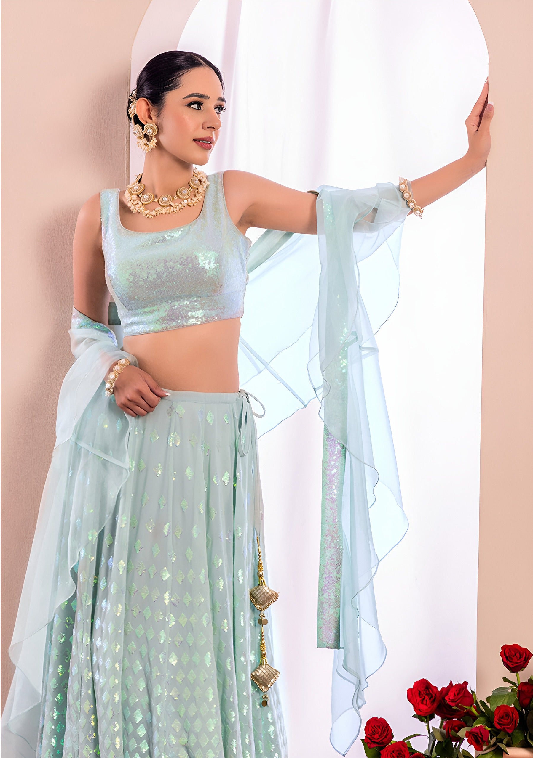 PASTEL BLUE GEORGETTE LEHENGA CHOLI
