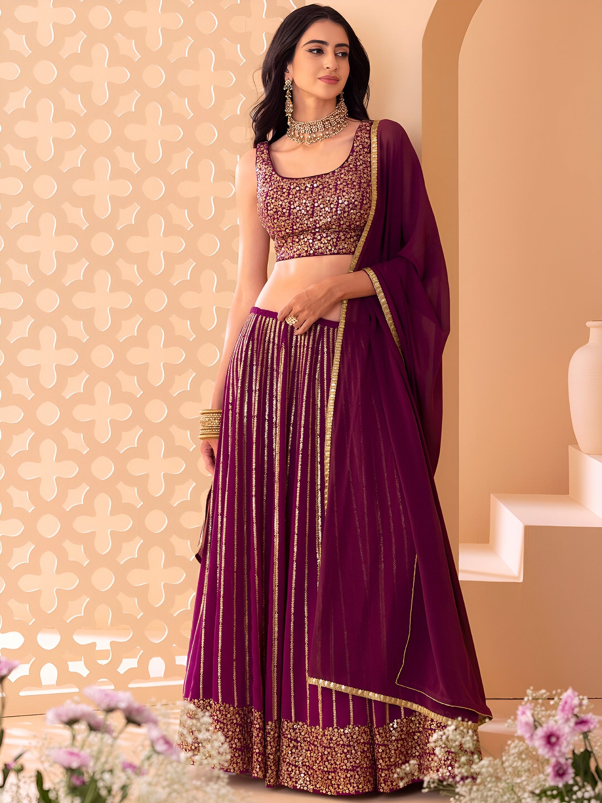 WINE LEHENGA CHOLI