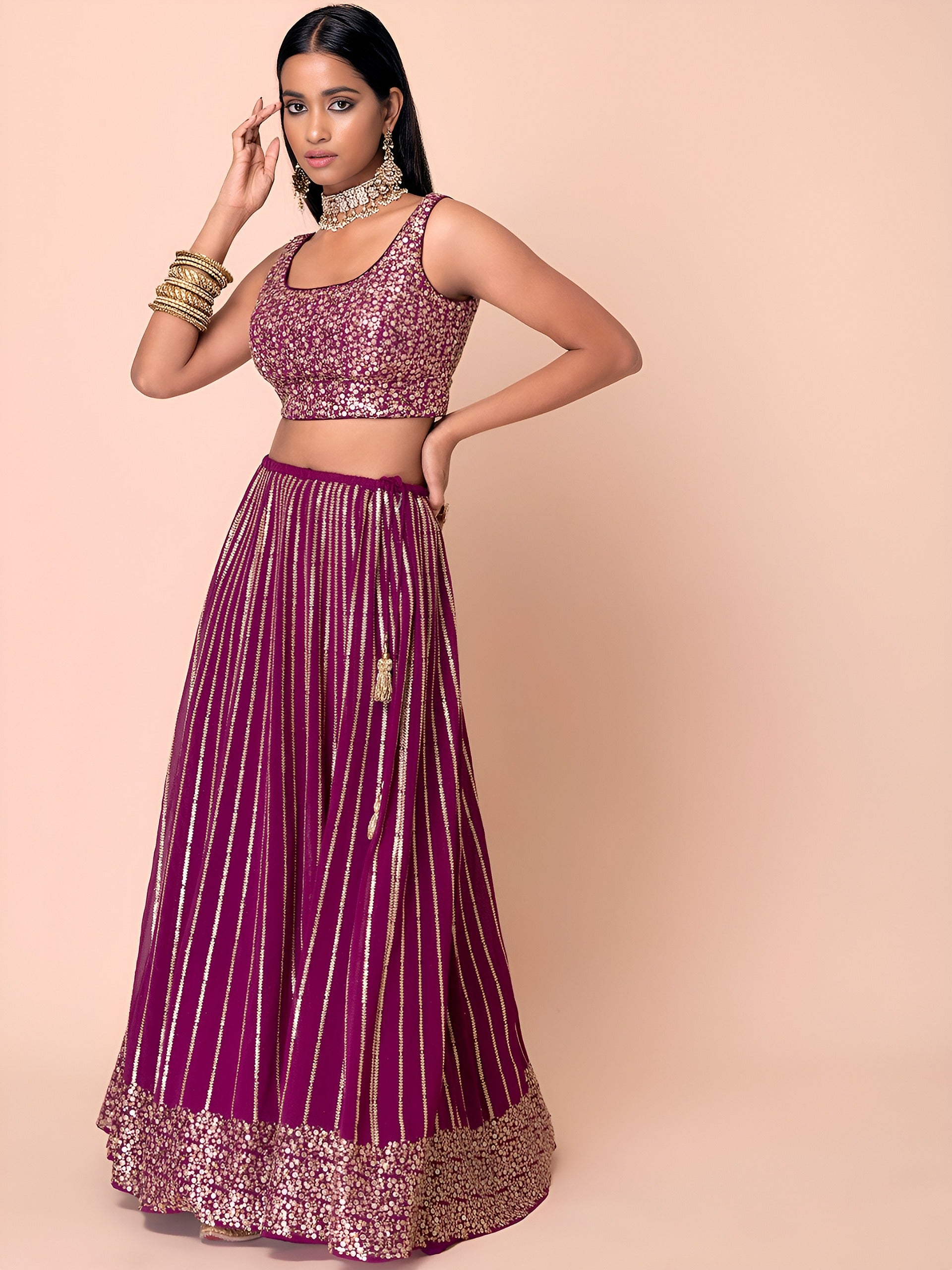 WINE LEHENGA CHOLI