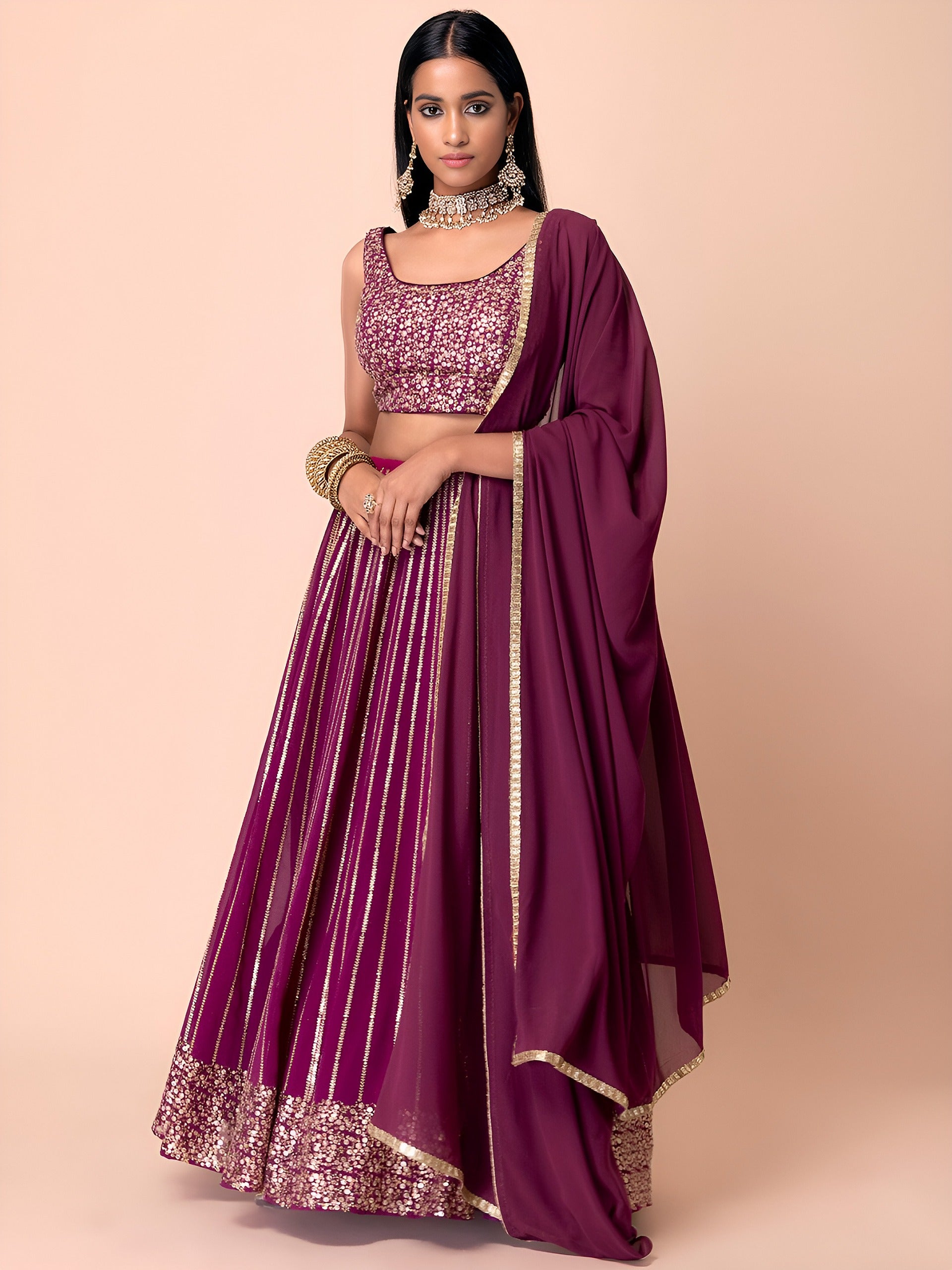 WINE LEHENGA CHOLI
