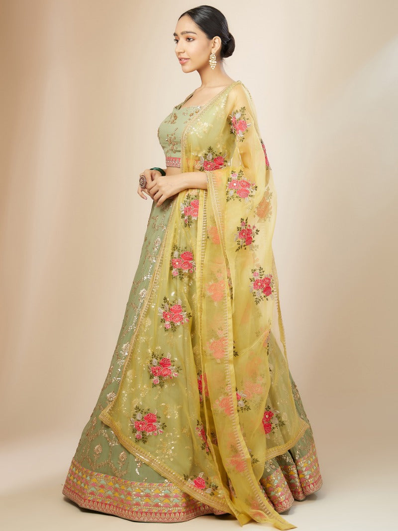 PISTA GREEN LEHENGA CHOLI