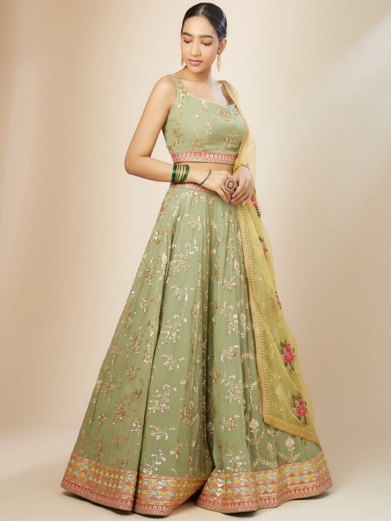 PISTA GREEN LEHENGA CHOLI