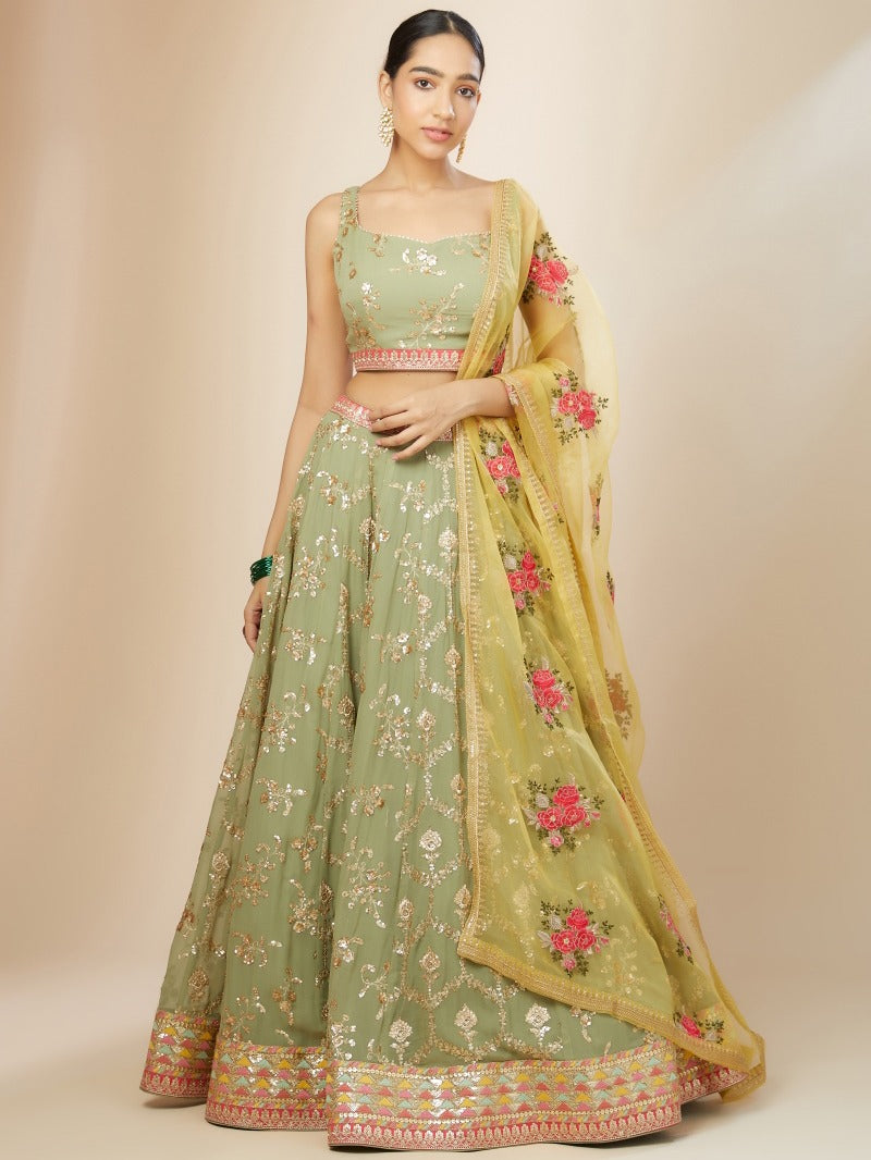 PISTA GREEN LEHENGA CHOLI