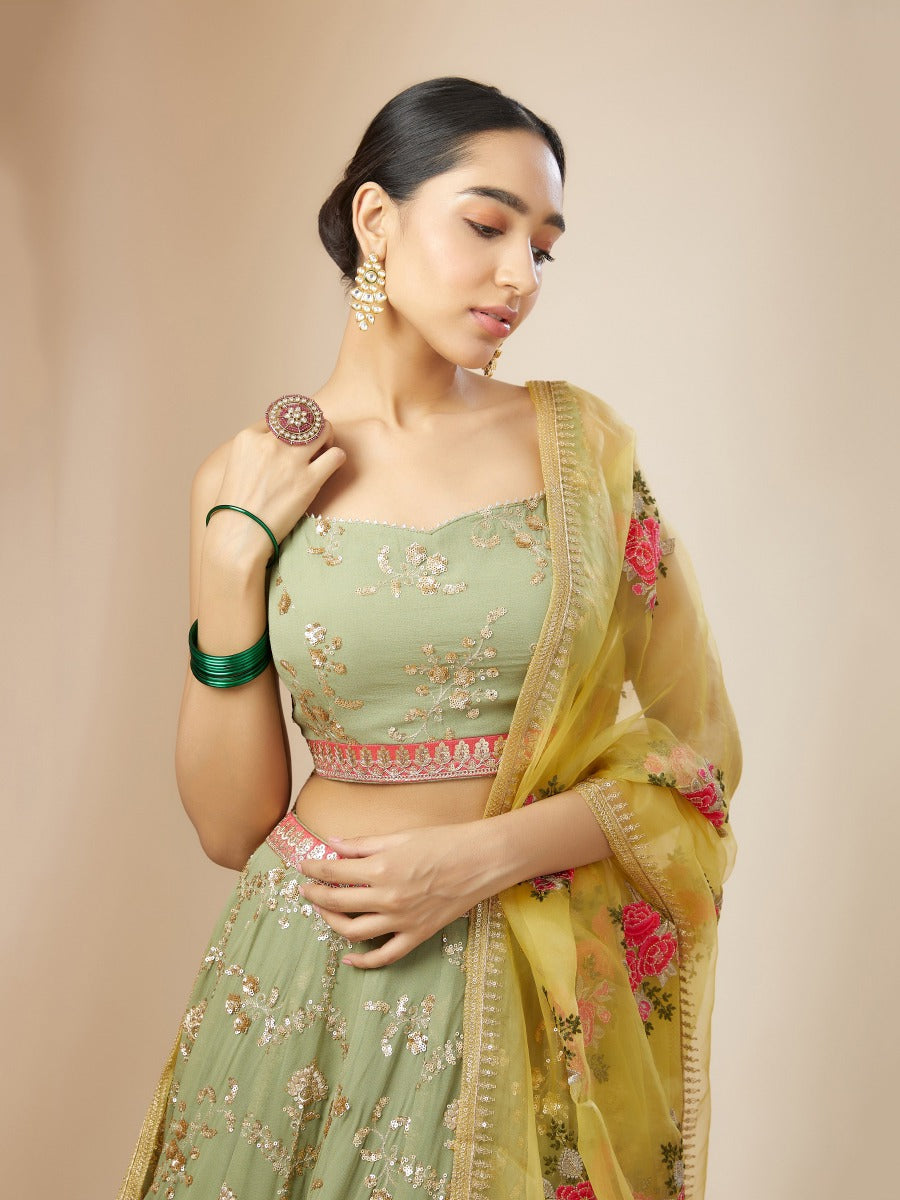 PISTA GREEN LEHENGA CHOLI