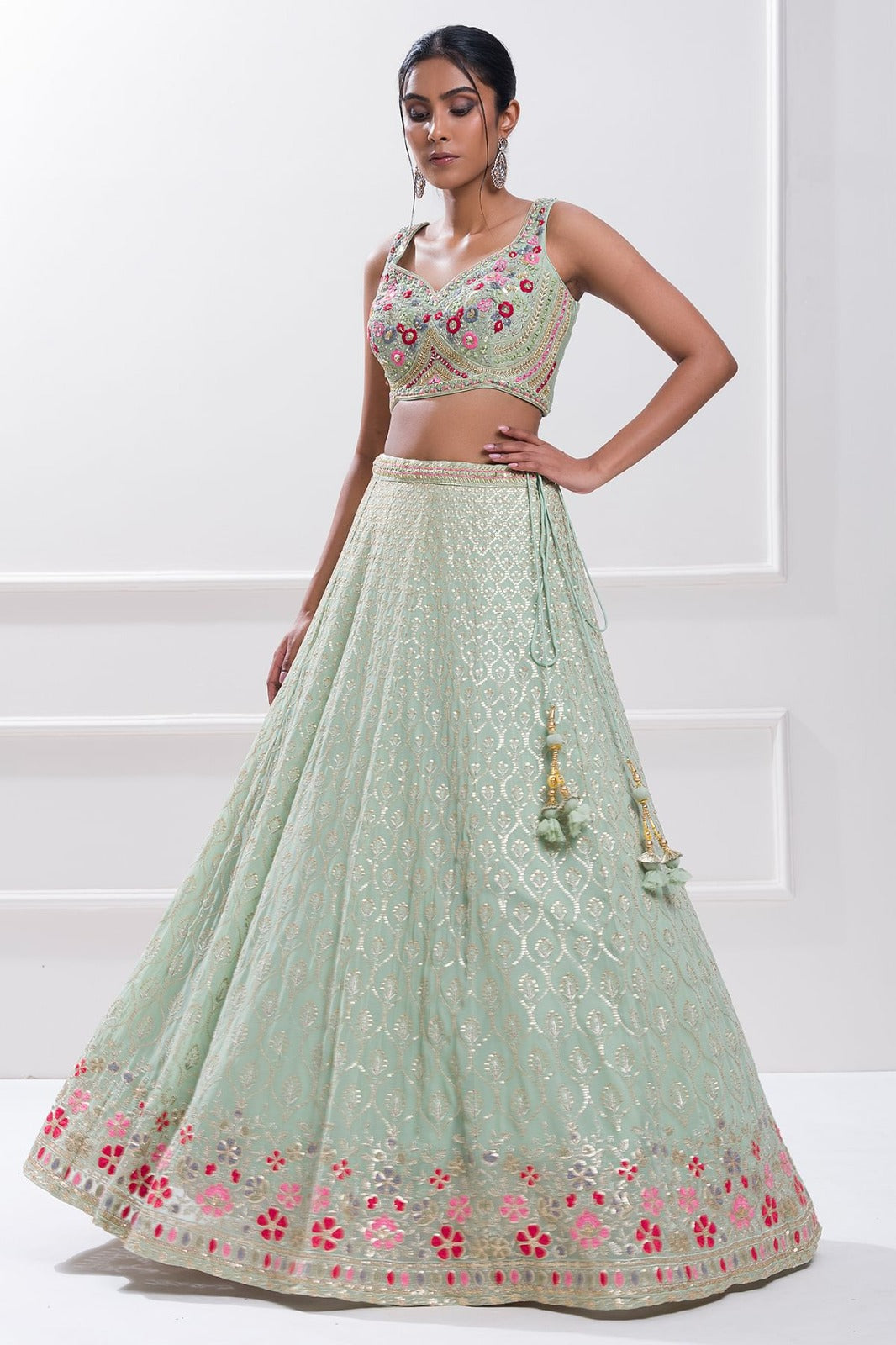 PISTA GREEN LEHENGA CHOLI