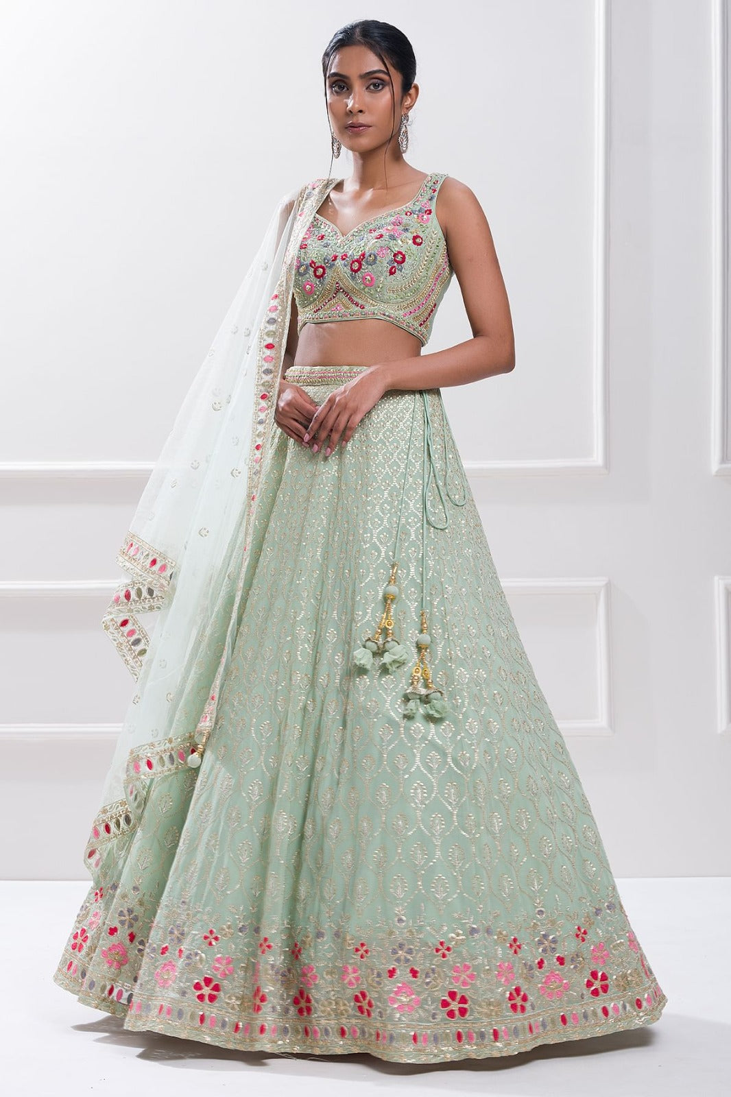 PISTA GREEN LEHENGA CHOLI