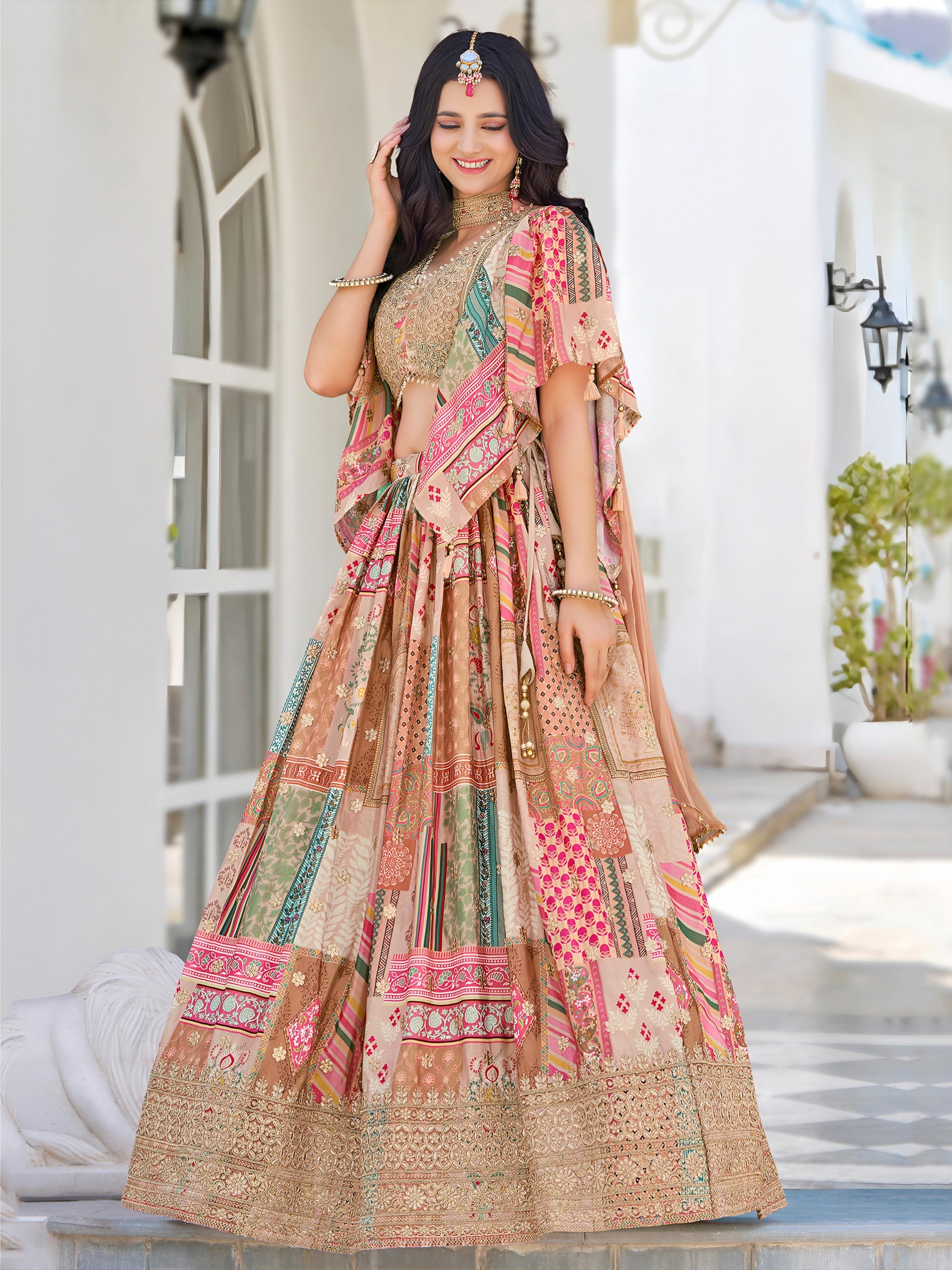 MULICOLOUR EMBROIDERED SILK LEHENGA CHOLI