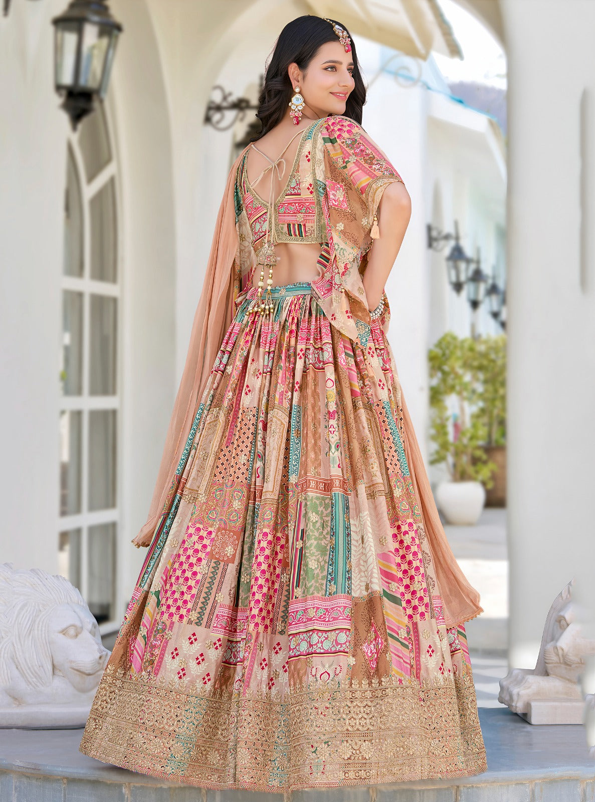 MULICOLOUR EMBROIDERED SILK LEHENGA CHOLI