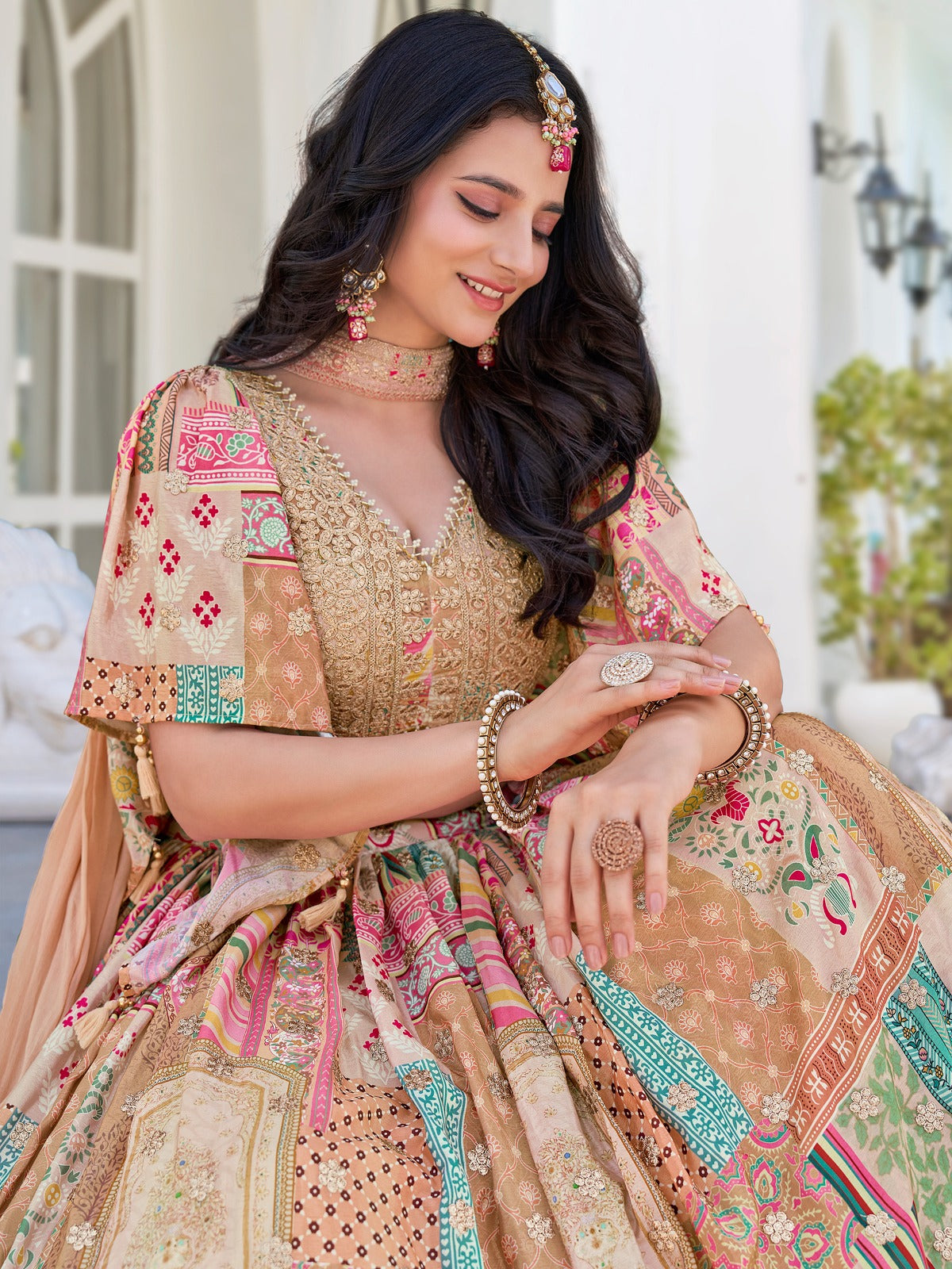 MULICOLOUR EMBROIDERED SILK LEHENGA CHOLI