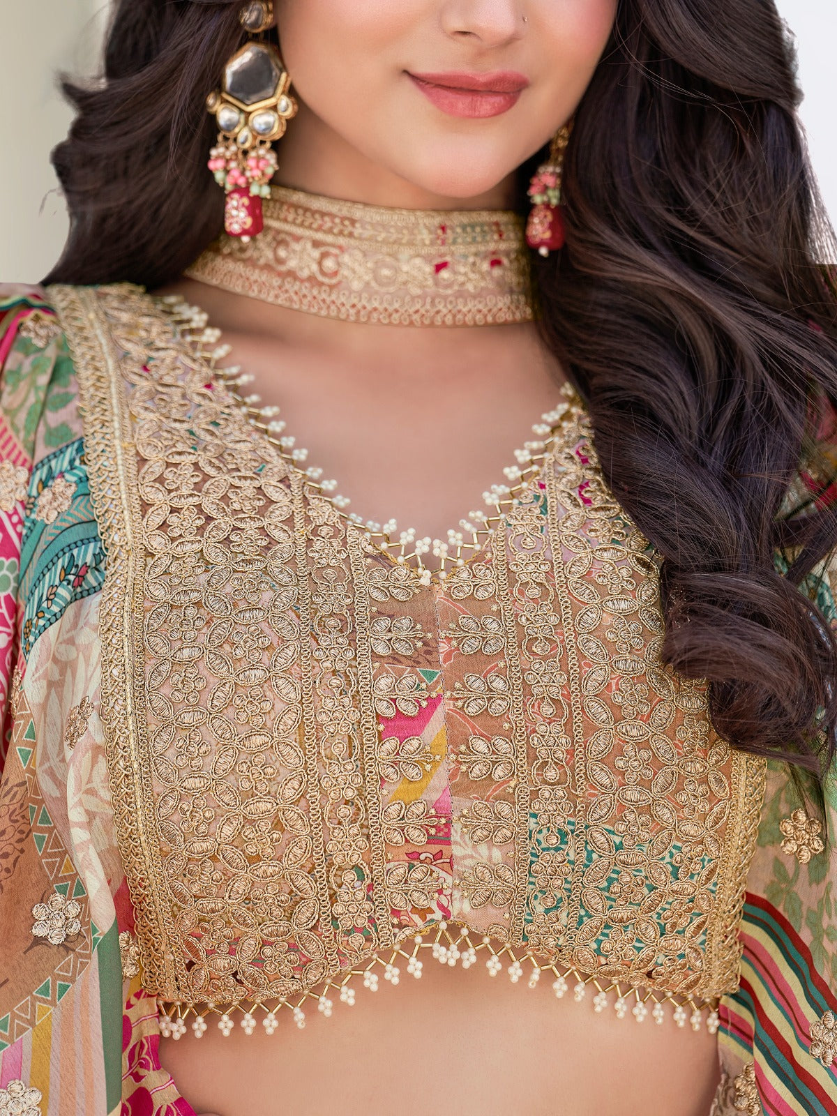 MULICOLOUR EMBROIDERED SILK LEHENGA CHOLI