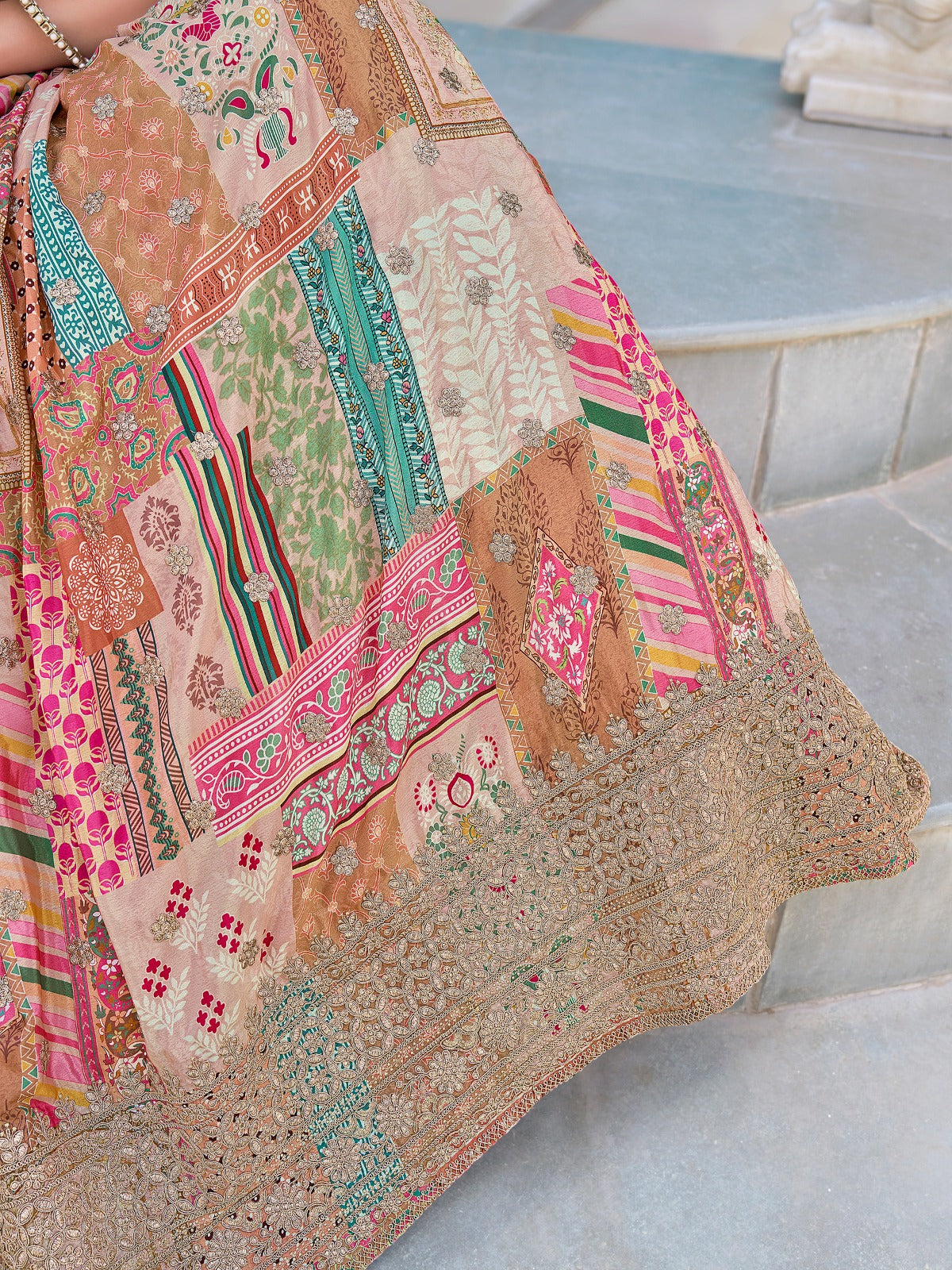 MULICOLOUR EMBROIDERED SILK LEHENGA CHOLI