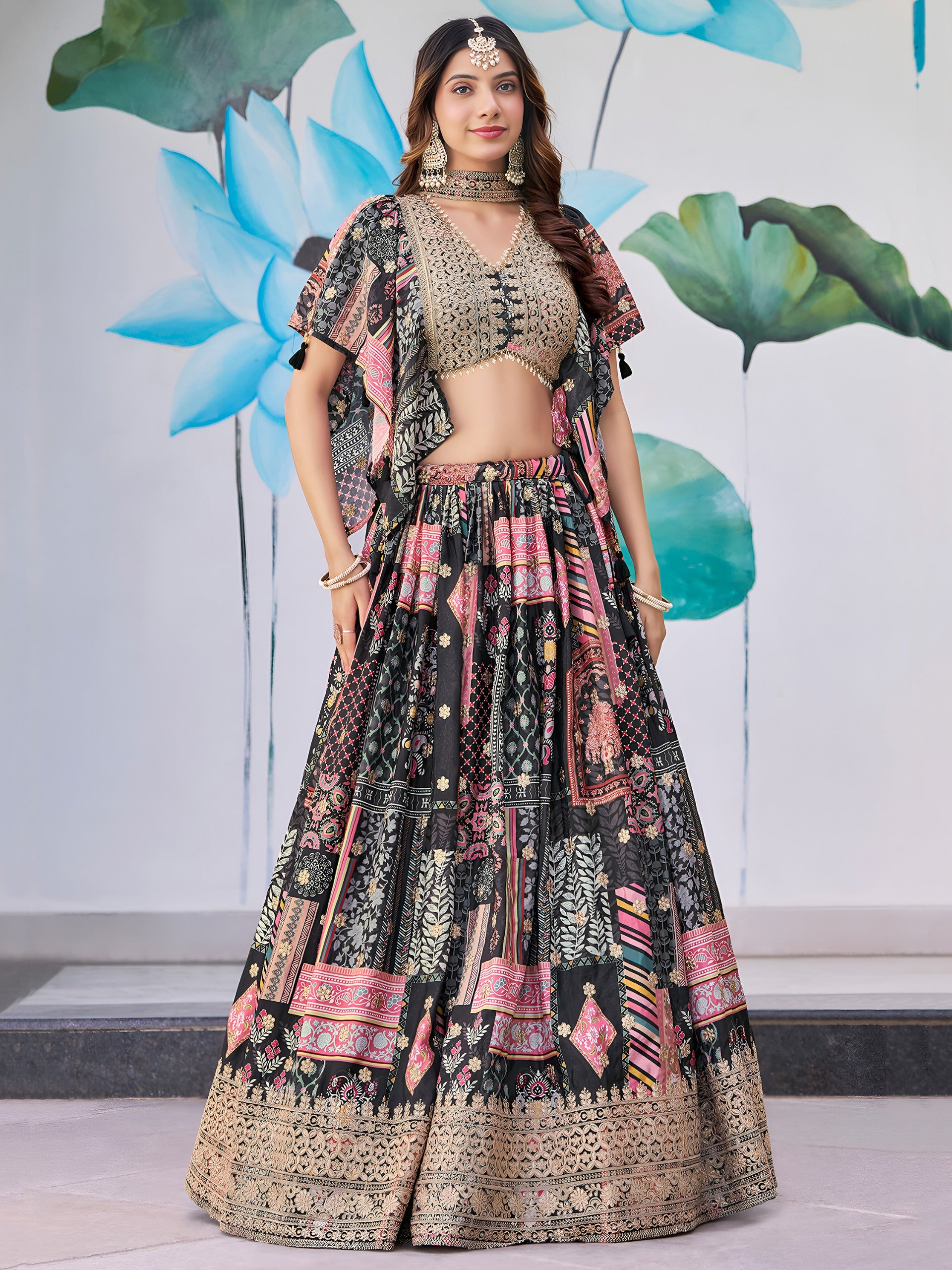 MULICOLOUR EMBROIDERED SILK LEHENGA CHOLI