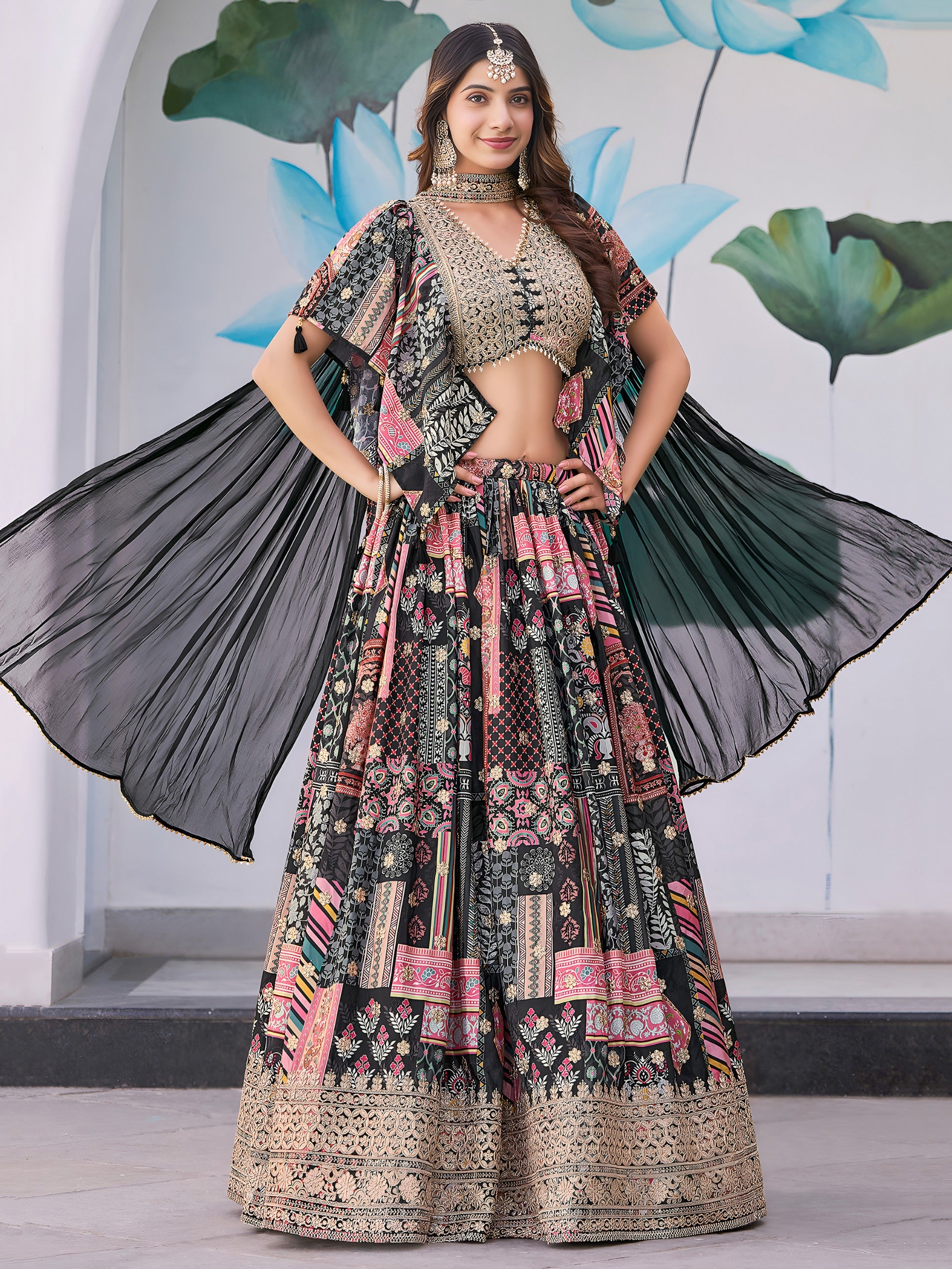 MULICOLOUR EMBROIDERED SILK LEHENGA CHOLI