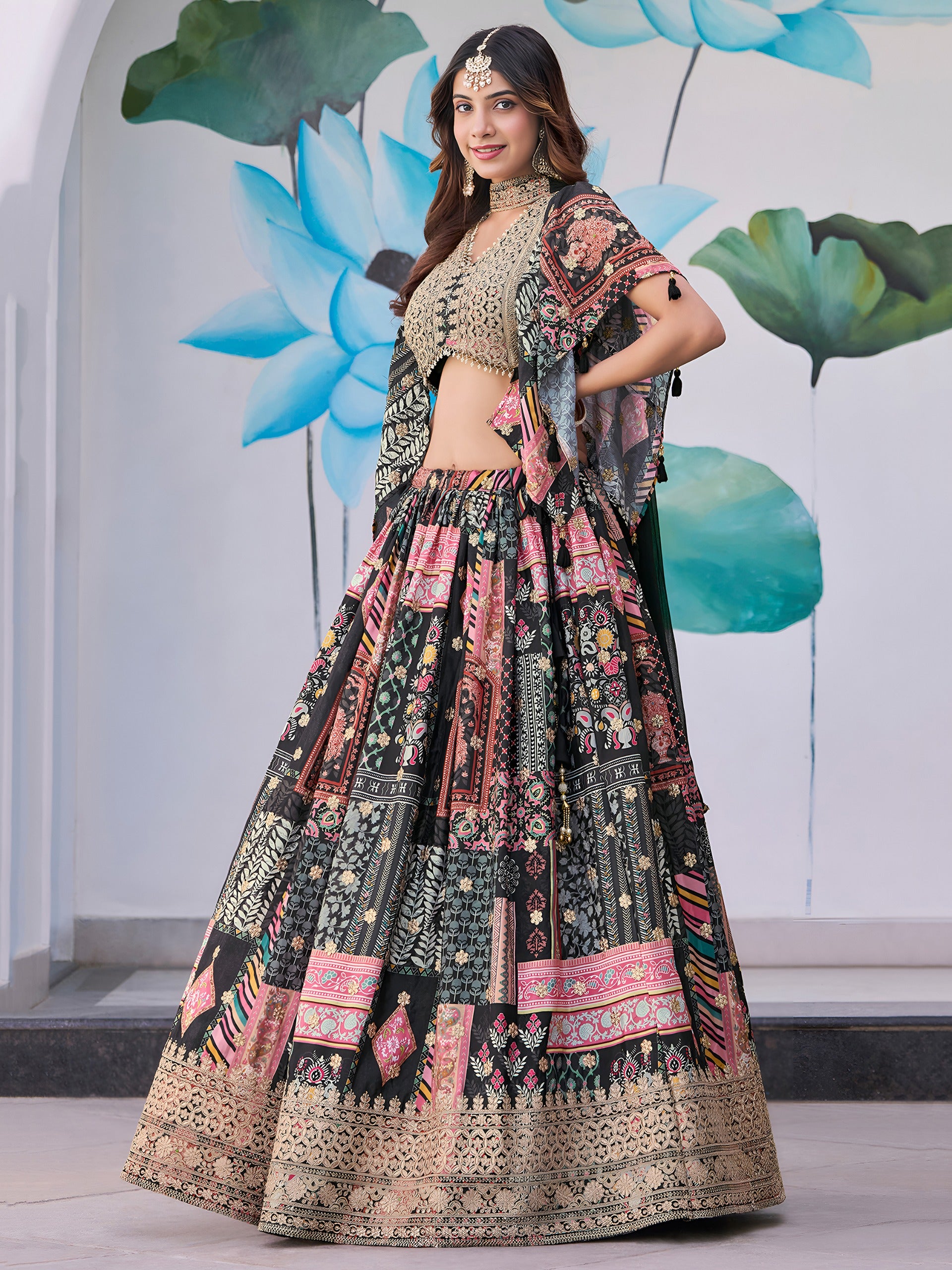 MULICOLOUR EMBROIDERED SILK LEHENGA CHOLI