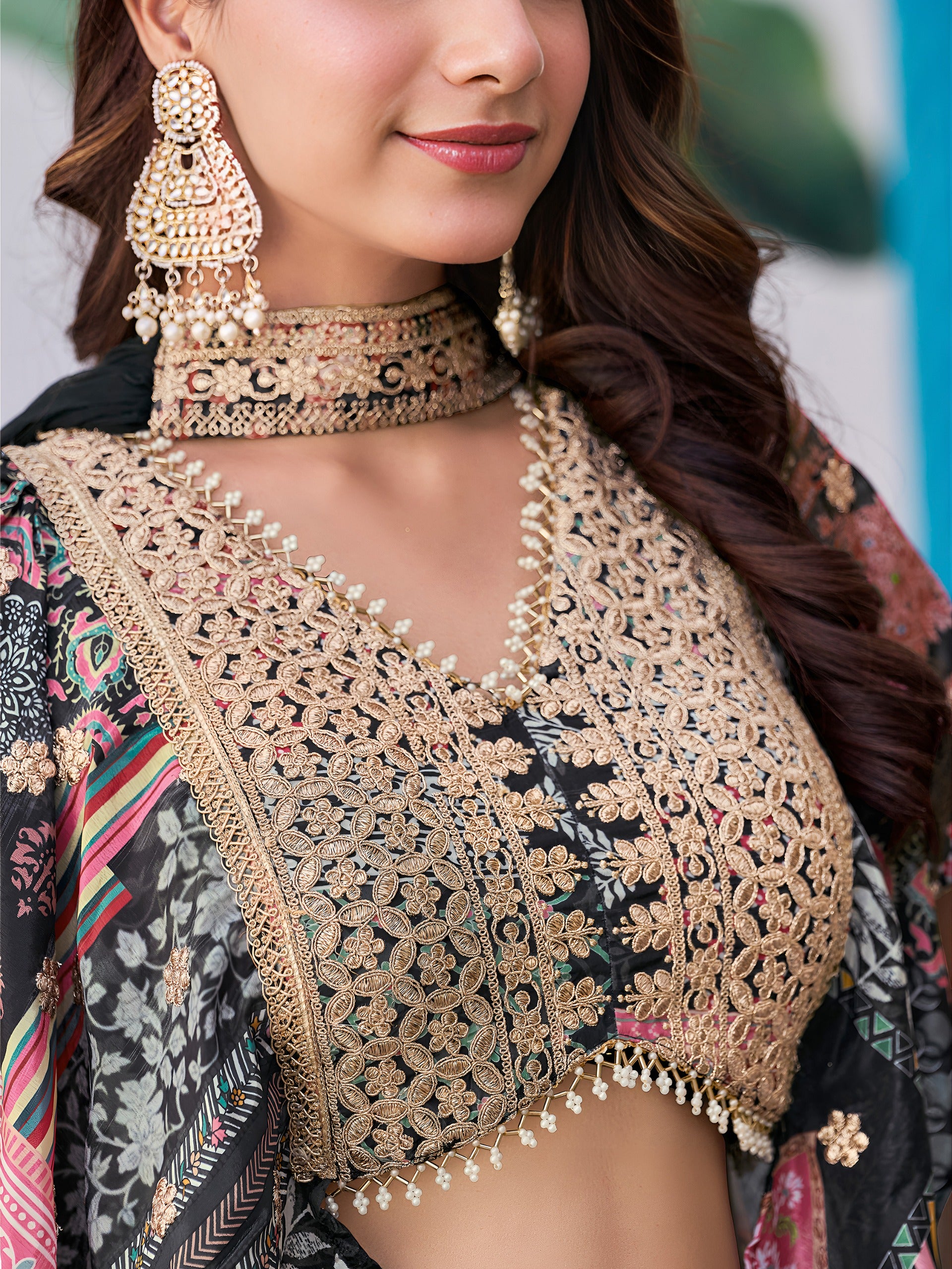 MULICOLOUR EMBROIDERED SILK LEHENGA CHOLI