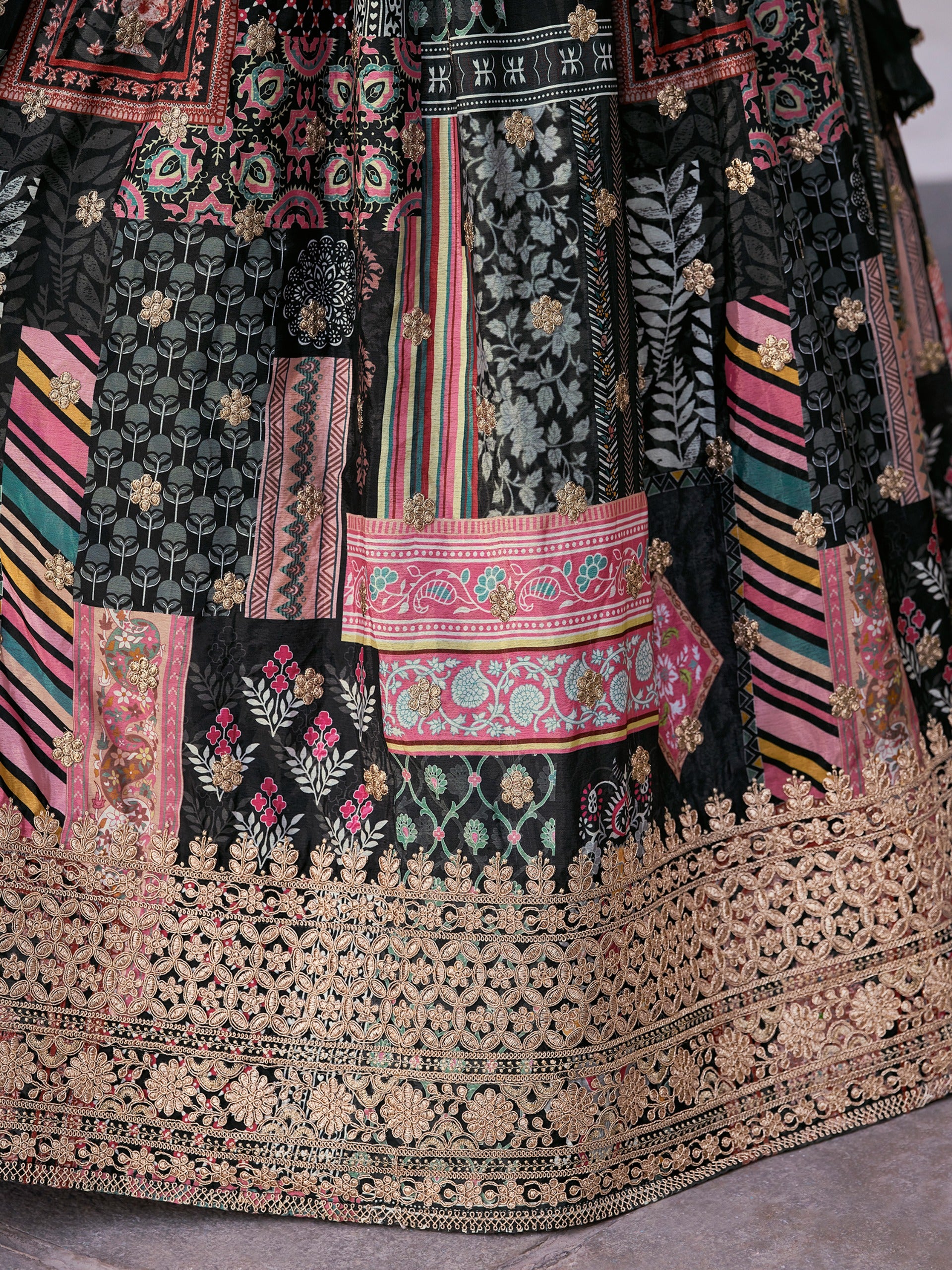 MULICOLOUR EMBROIDERED SILK LEHENGA CHOLI