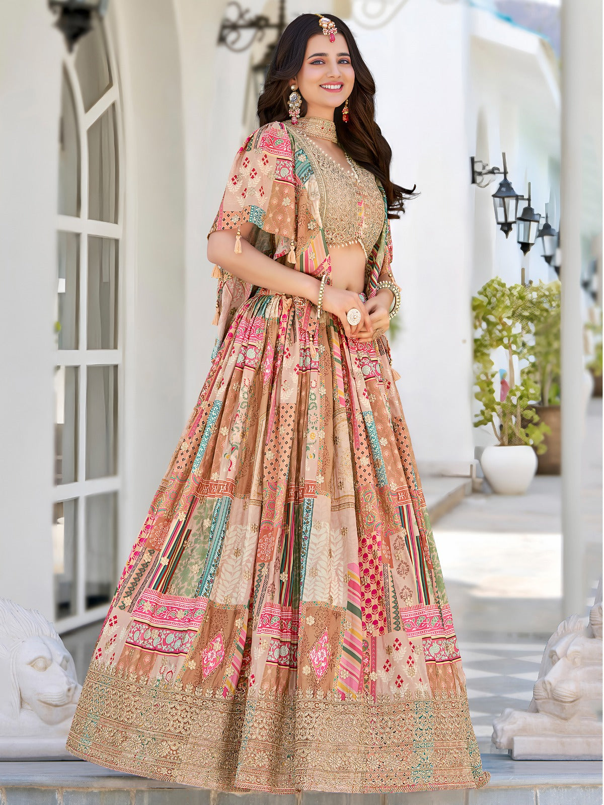 MULICOLOUR EMBROIDERED SILK LEHENGA CHOLI