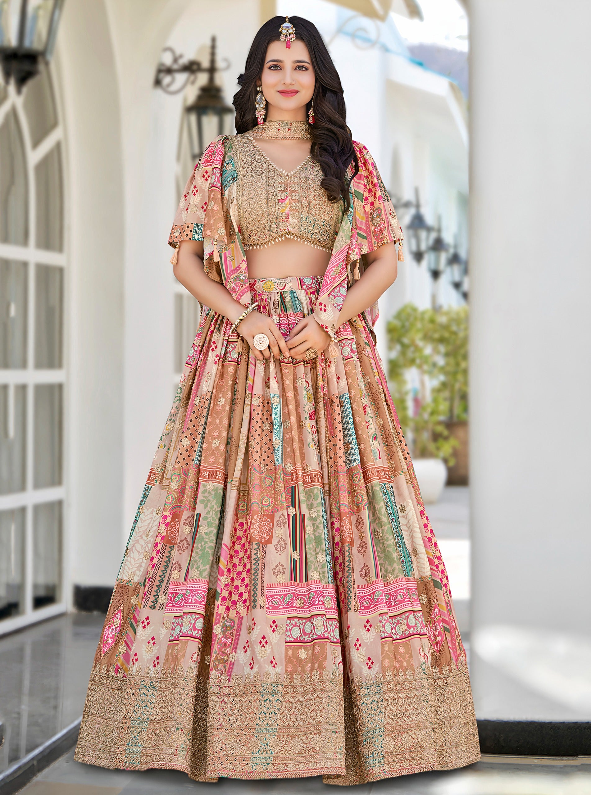 MULICOLOUR EMBROIDERED SILK LEHENGA CHOLI