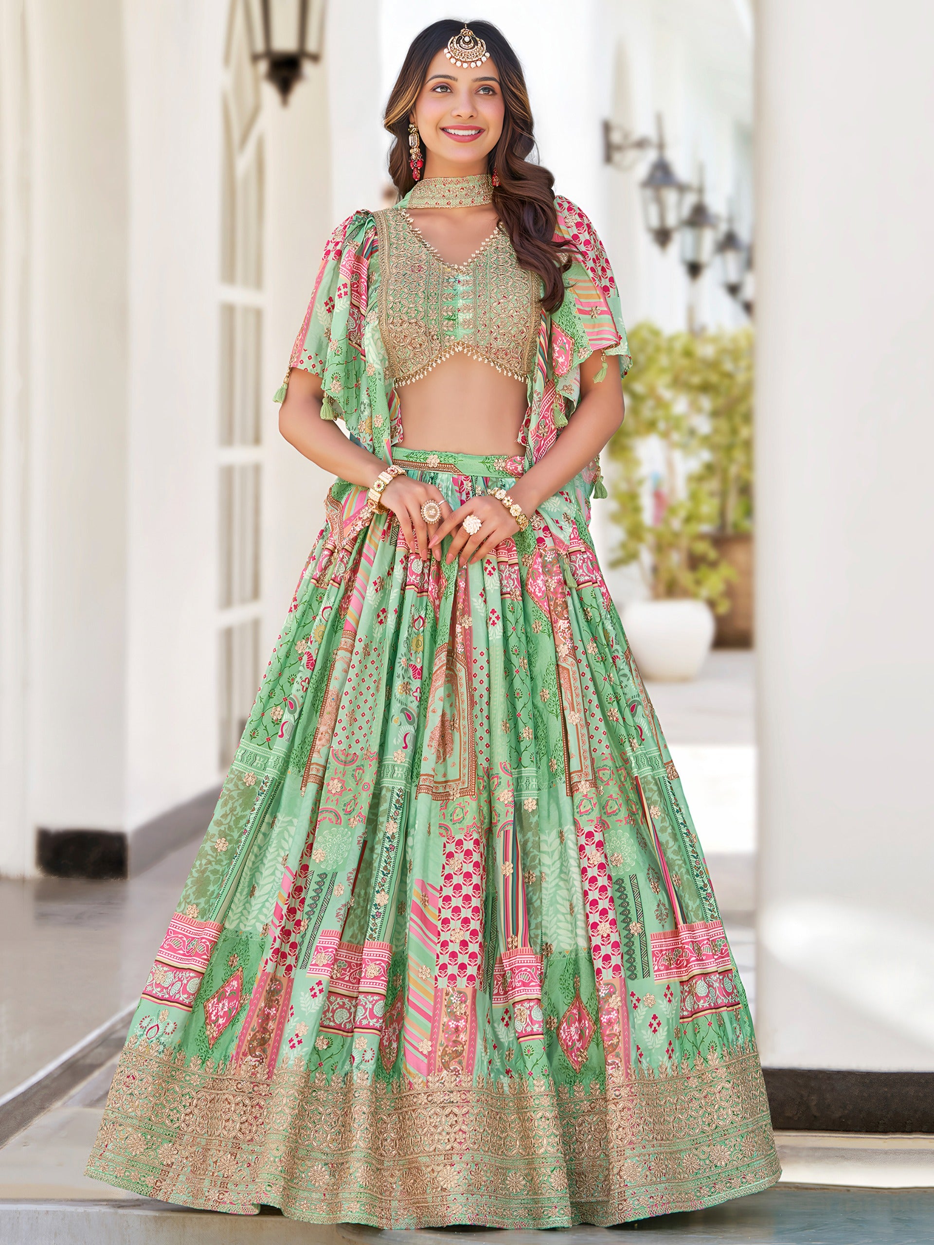 PASTEL GREEN EMBROIDERED LEHENGA CHOLI