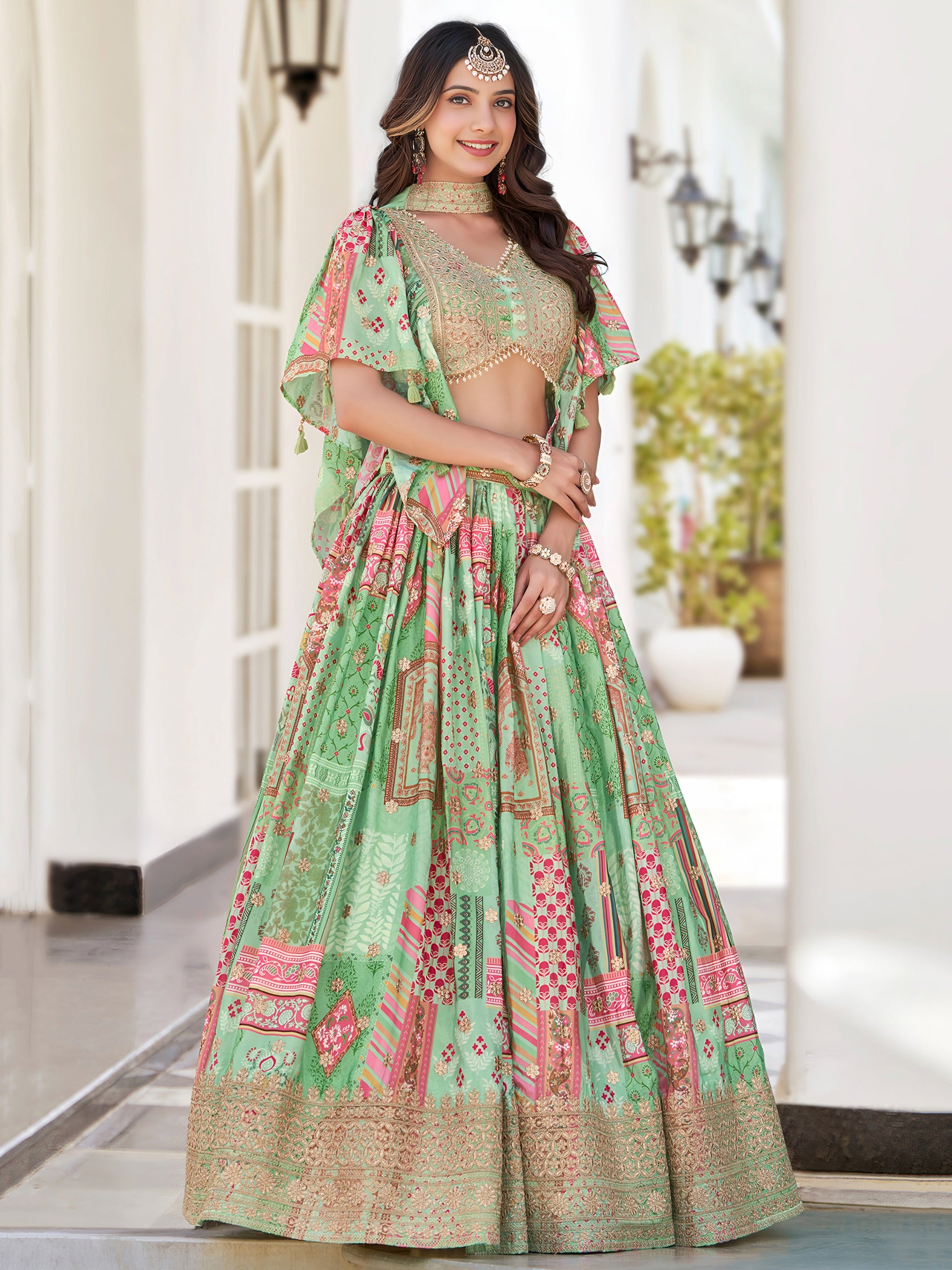 PASTEL GREEN EMBROIDERED LEHENGA CHOLI