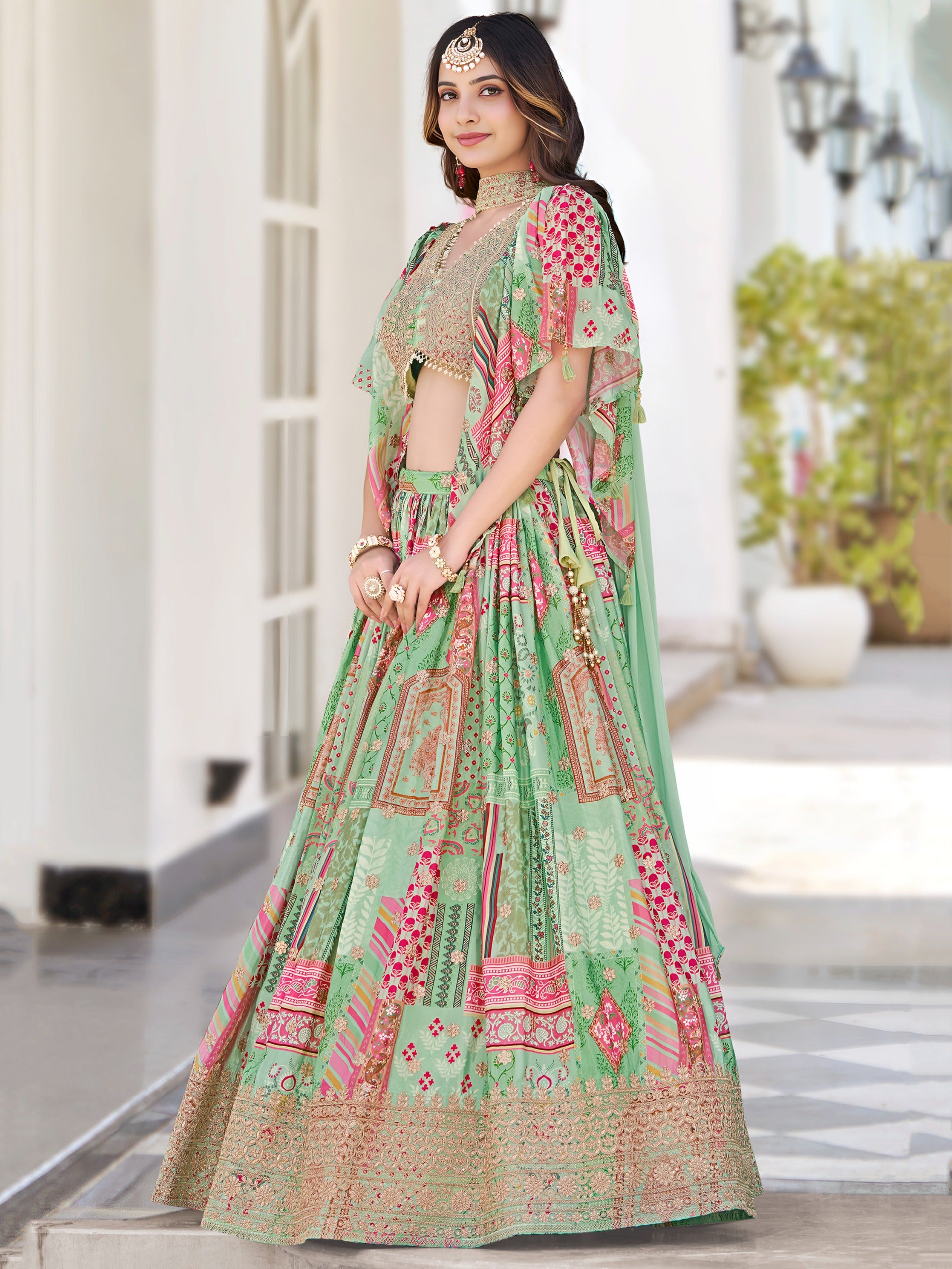 PASTEL GREEN EMBROIDERED LEHENGA CHOLI