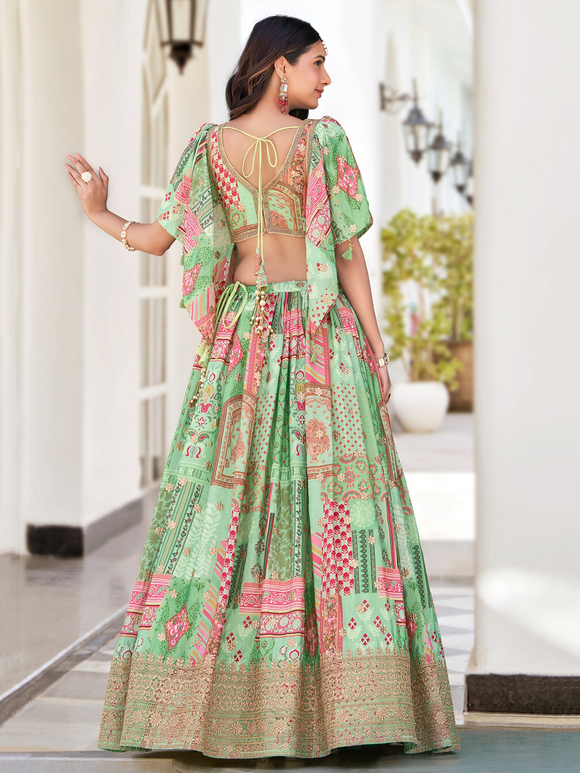 PASTEL GREEN EMBROIDERED LEHENGA CHOLI