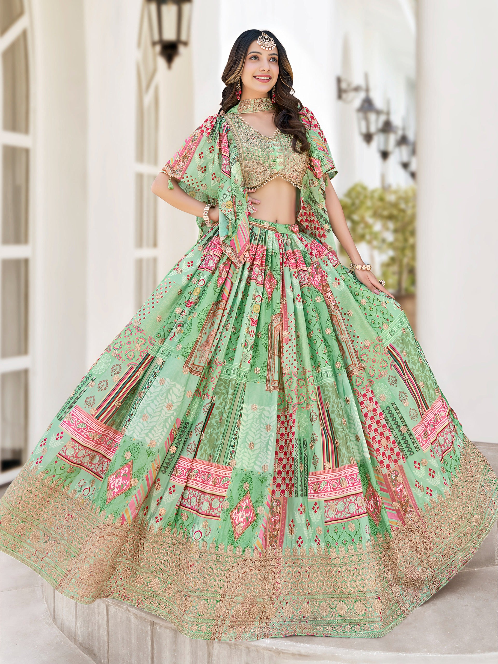 PASTEL GREEN EMBROIDERED LEHENGA CHOLI