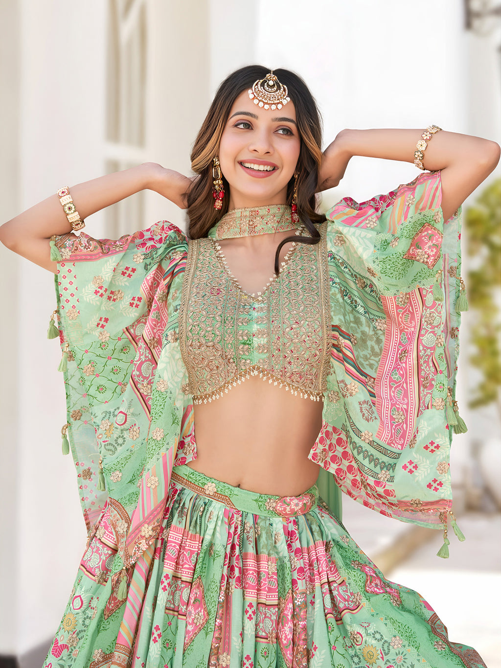 PASTEL GREEN EMBROIDERED LEHENGA CHOLI