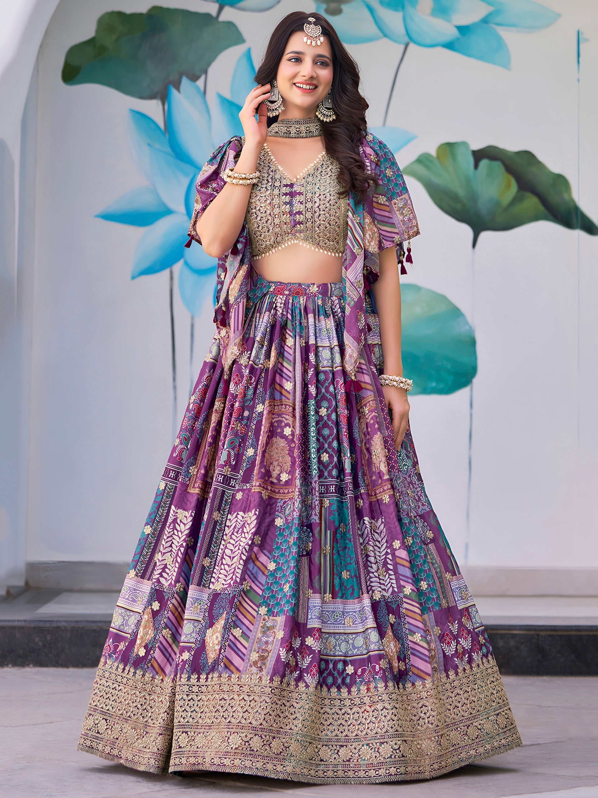 PURPLE EMBROIDERED SILK LEHENGA CHOLI