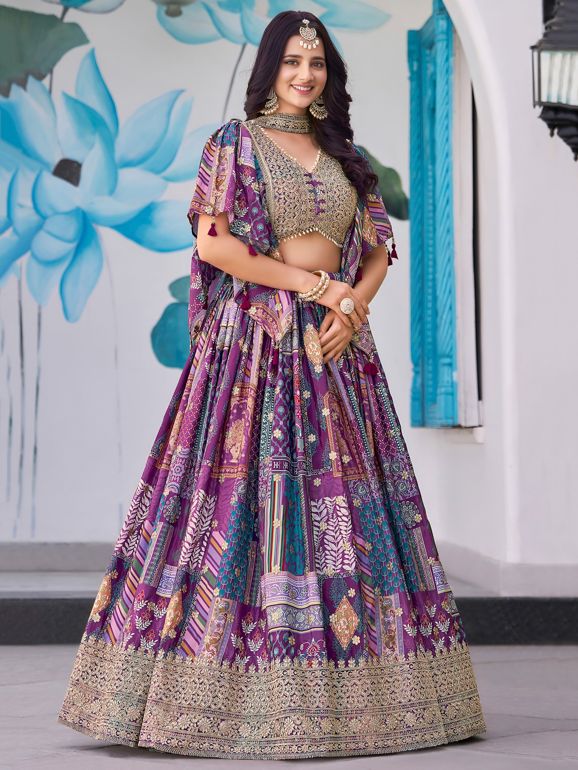 PURPLE EMBROIDERED SILK LEHENGA CHOLI