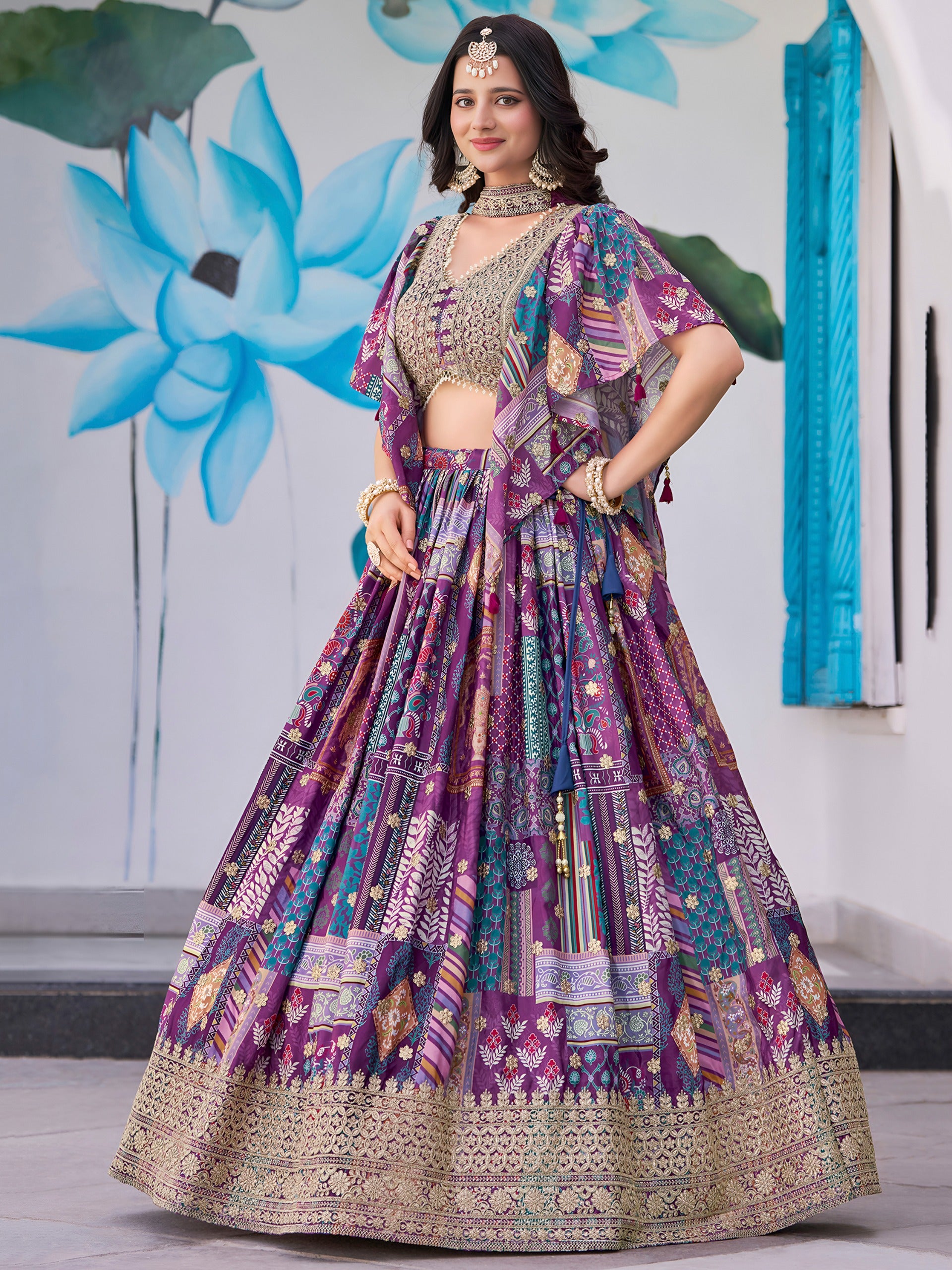 PURPLE EMBROIDERED SILK LEHENGA CHOLI