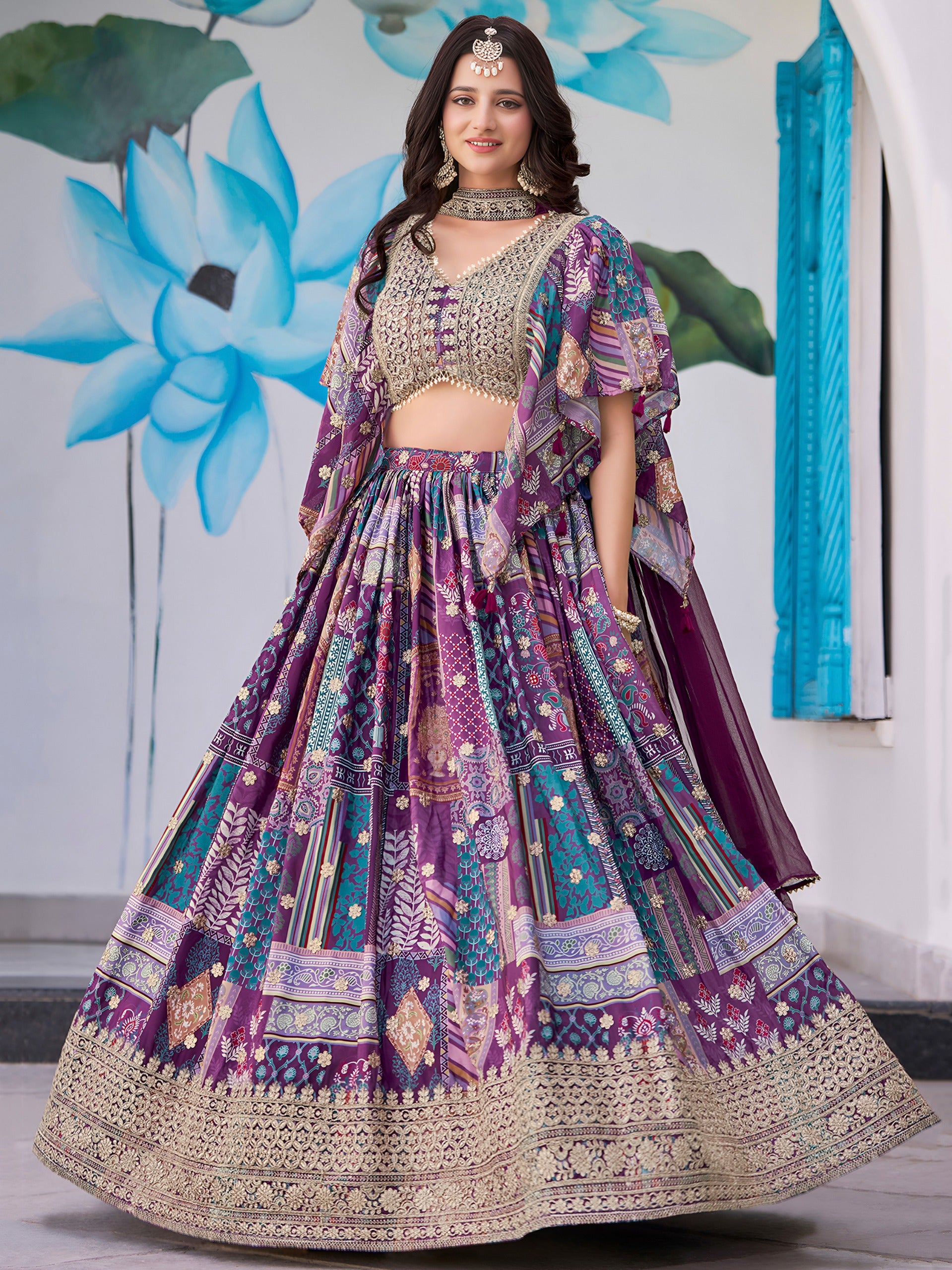 PURPLE EMBROIDERED SILK LEHENGA CHOLI