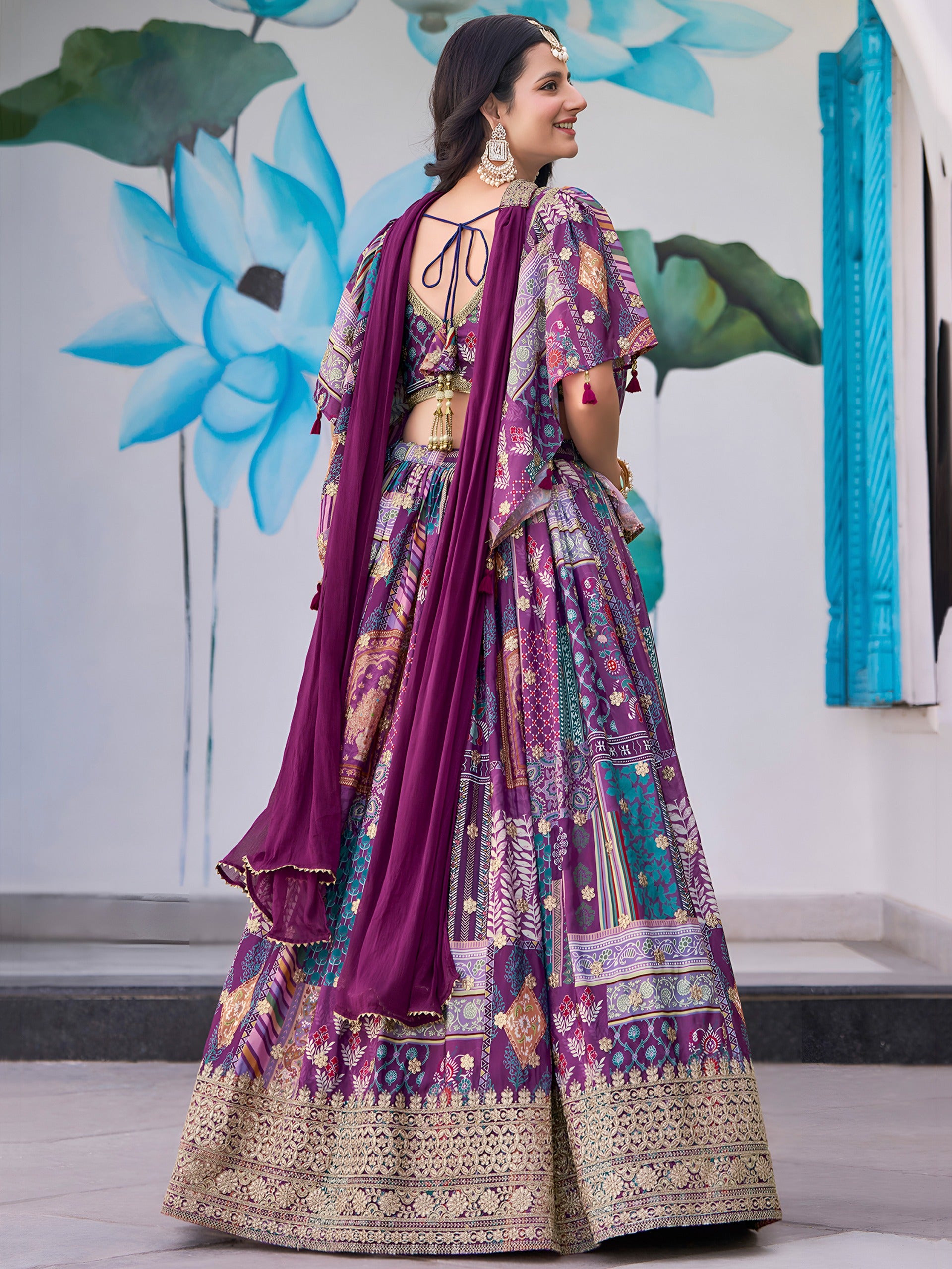 PURPLE EMBROIDERED SILK LEHENGA CHOLI