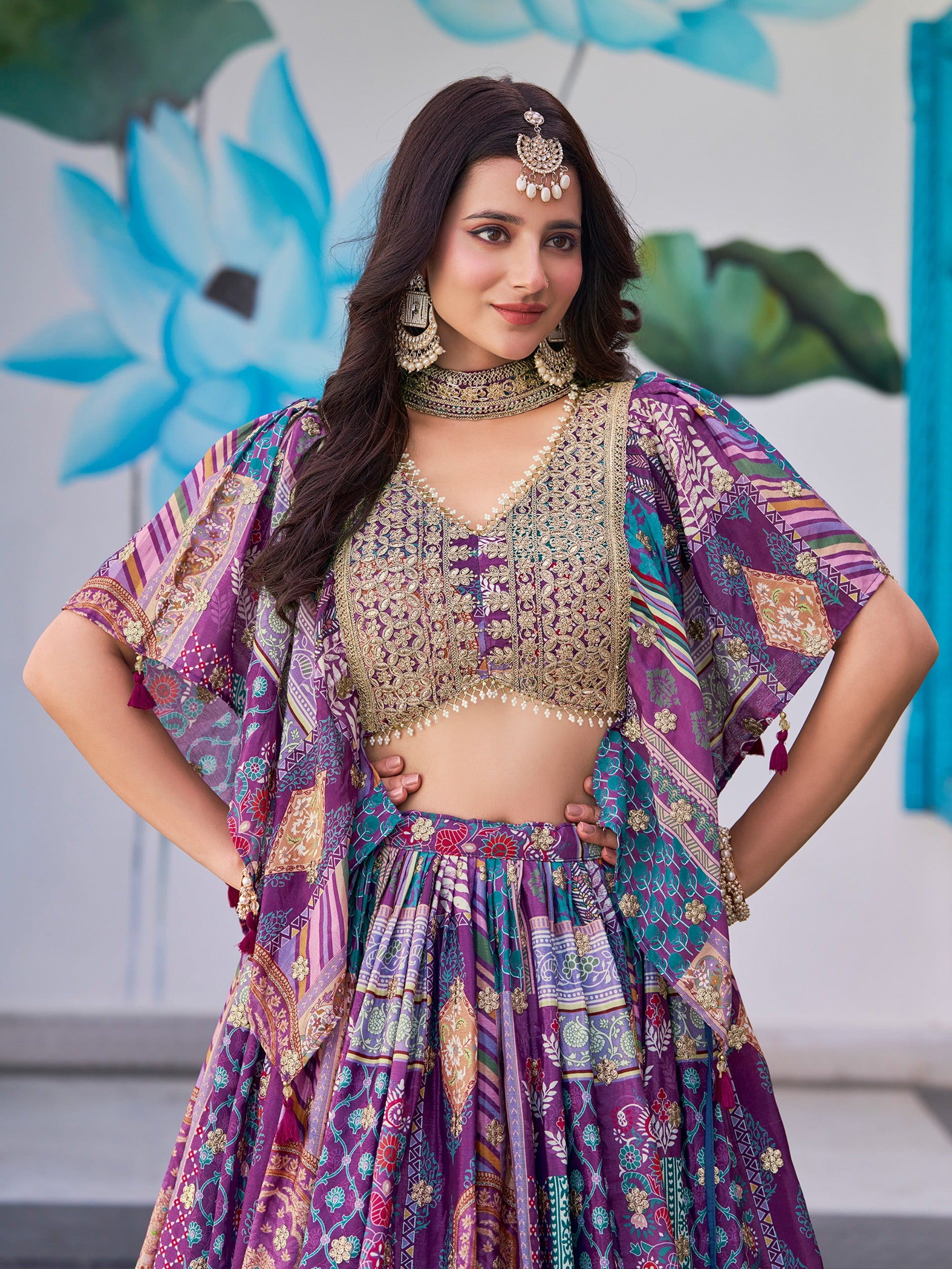 PURPLE EMBROIDERED SILK LEHENGA CHOLI