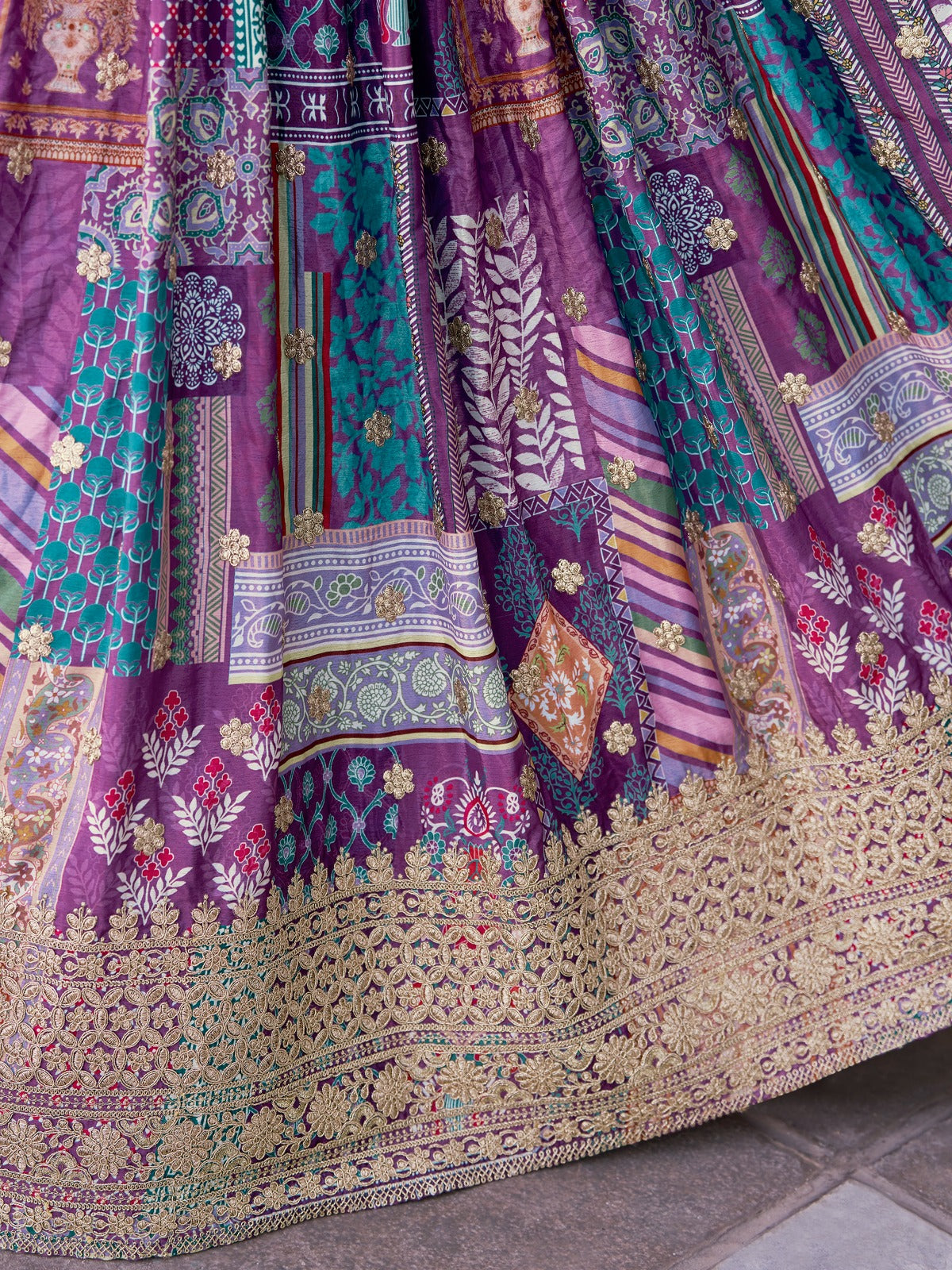 PURPLE EMBROIDERED SILK LEHENGA CHOLI