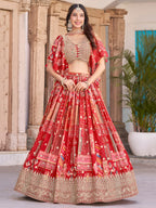 ROSE RED EMBROIDERED SILK LEHENGA CHOLI