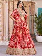 ROSE RED EMBROIDERED SILK LEHENGA CHOLI
