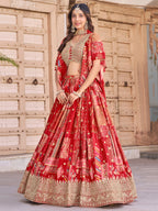 ROSE RED EMBROIDERED SILK LEHENGA CHOLI
